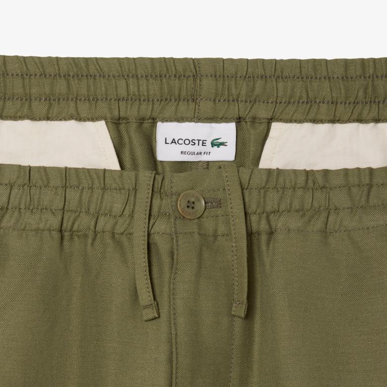 Erkek Regular Fit Keten Haki Şort