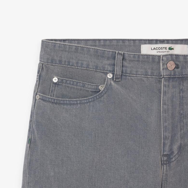 Erkek Straight Fit Denim Gri Bermuda Şort