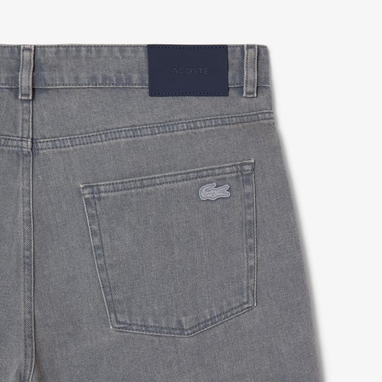 Erkek Straight Fit Denim Gri Bermuda Şort