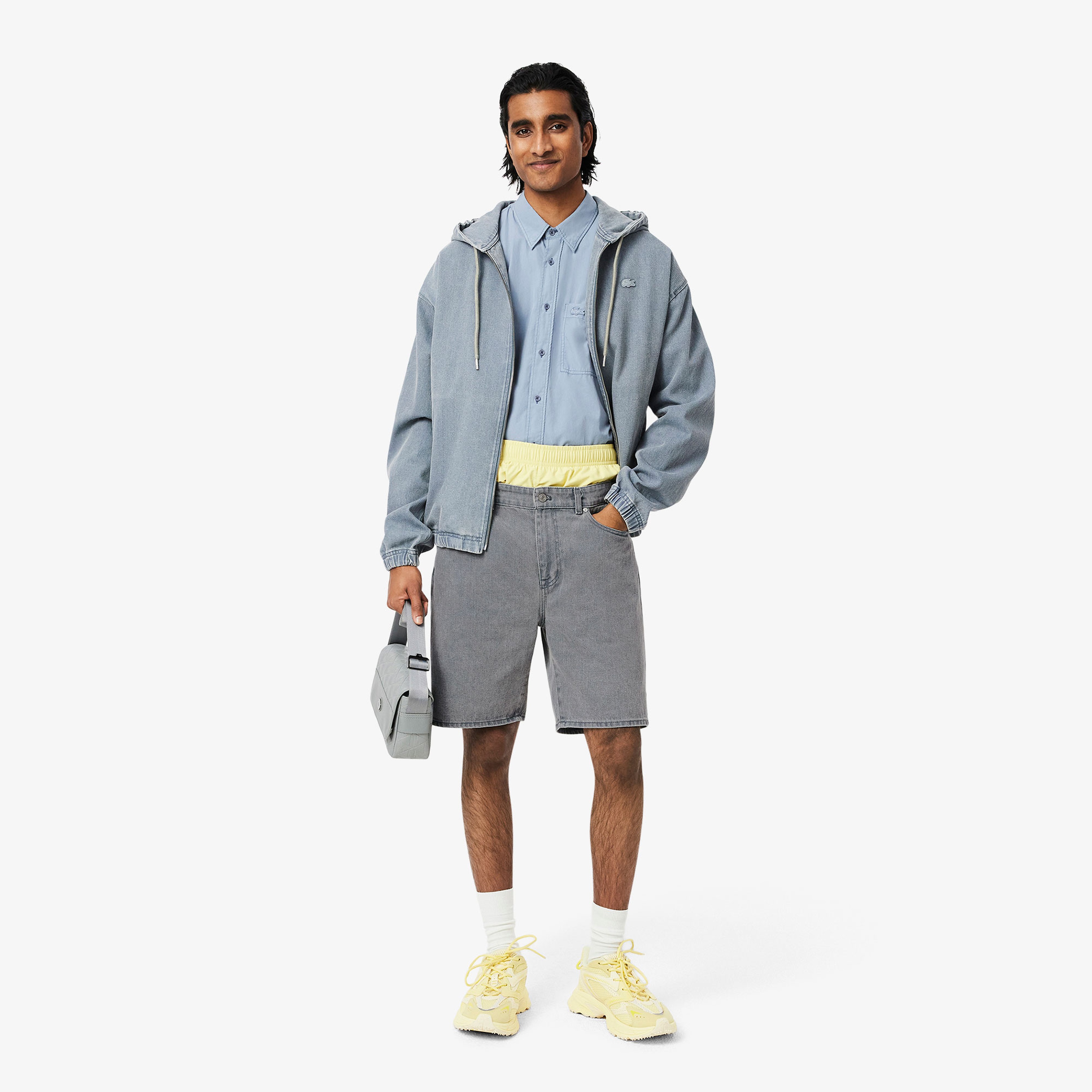 Erkek Straight Fit Denim Gri Bermuda Şort