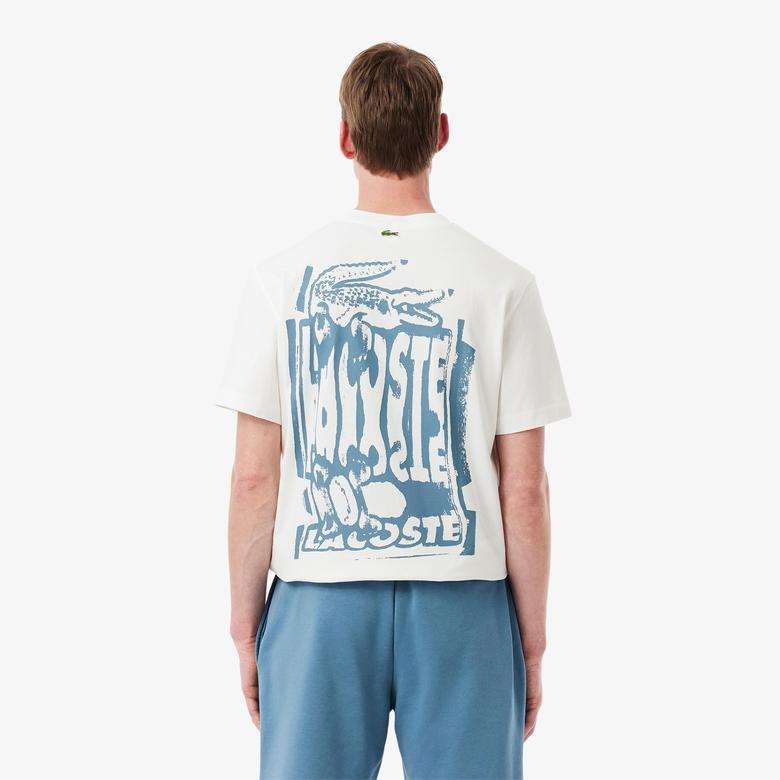 Erkek Classic Fit Bisiklet Yaka Baskılı Krem T-Shirt