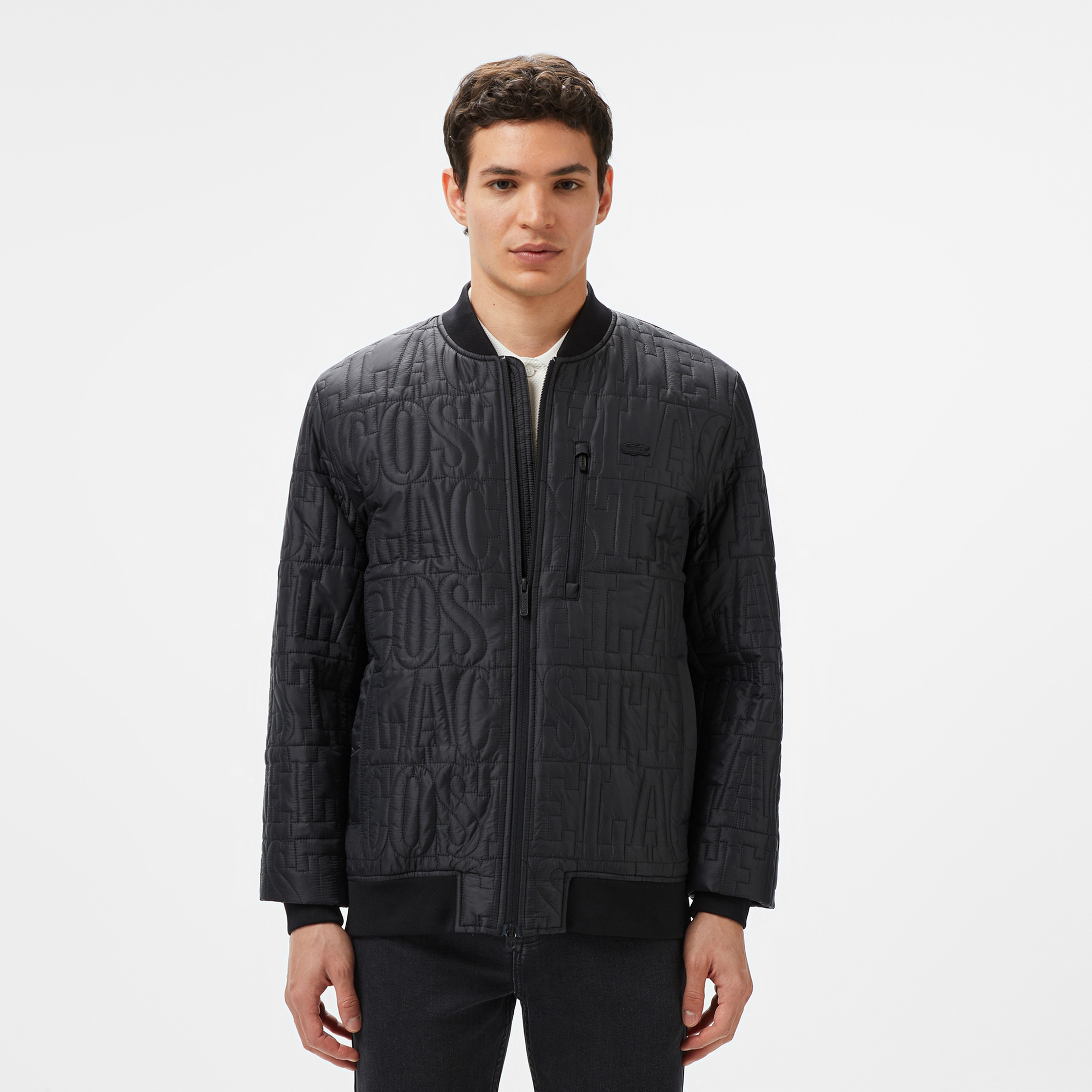 Erkek Regular Fit Dik Yaka Kapitone Siyah Mont