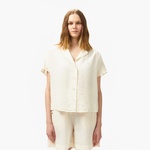 Kadın Regular Fit Kısa Kollu Keten Beyaz Gömlek