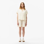 Kadın Regular Fit Kısa Kollu Keten Beyaz Gömlek