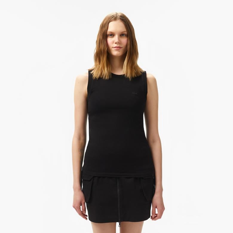 Kadın Slim Fit Kolsuz Bisiklet Yaka Siyah T-Shirt