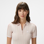 Kadın Slim Fit Kısa Kollu Yarım Fermuarlı Krem Triko