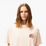 Kadın Bisiklet Yaka Baskılı Açık Pembe T-Shirt