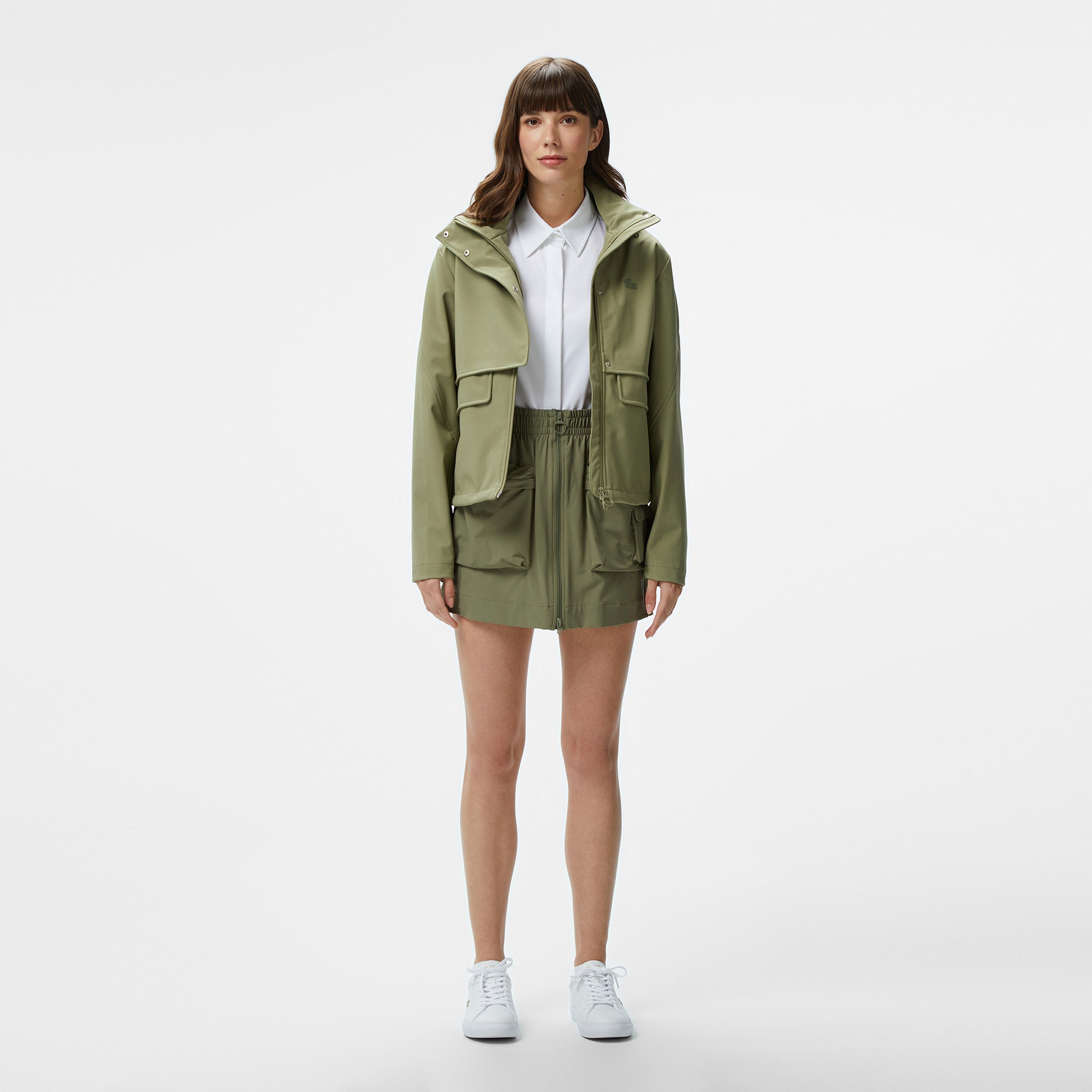 Kadın Relaxed Fit Kapüşonlu Yeşil Yağmurluk