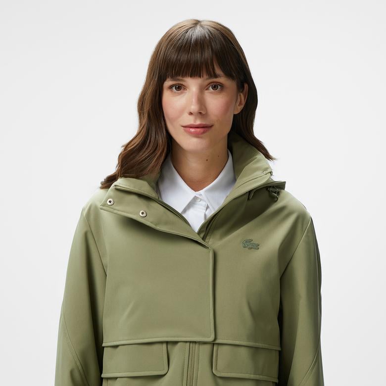 Kadın Relaxed Fit Kapüşonlu Yeşil Yağmurluk