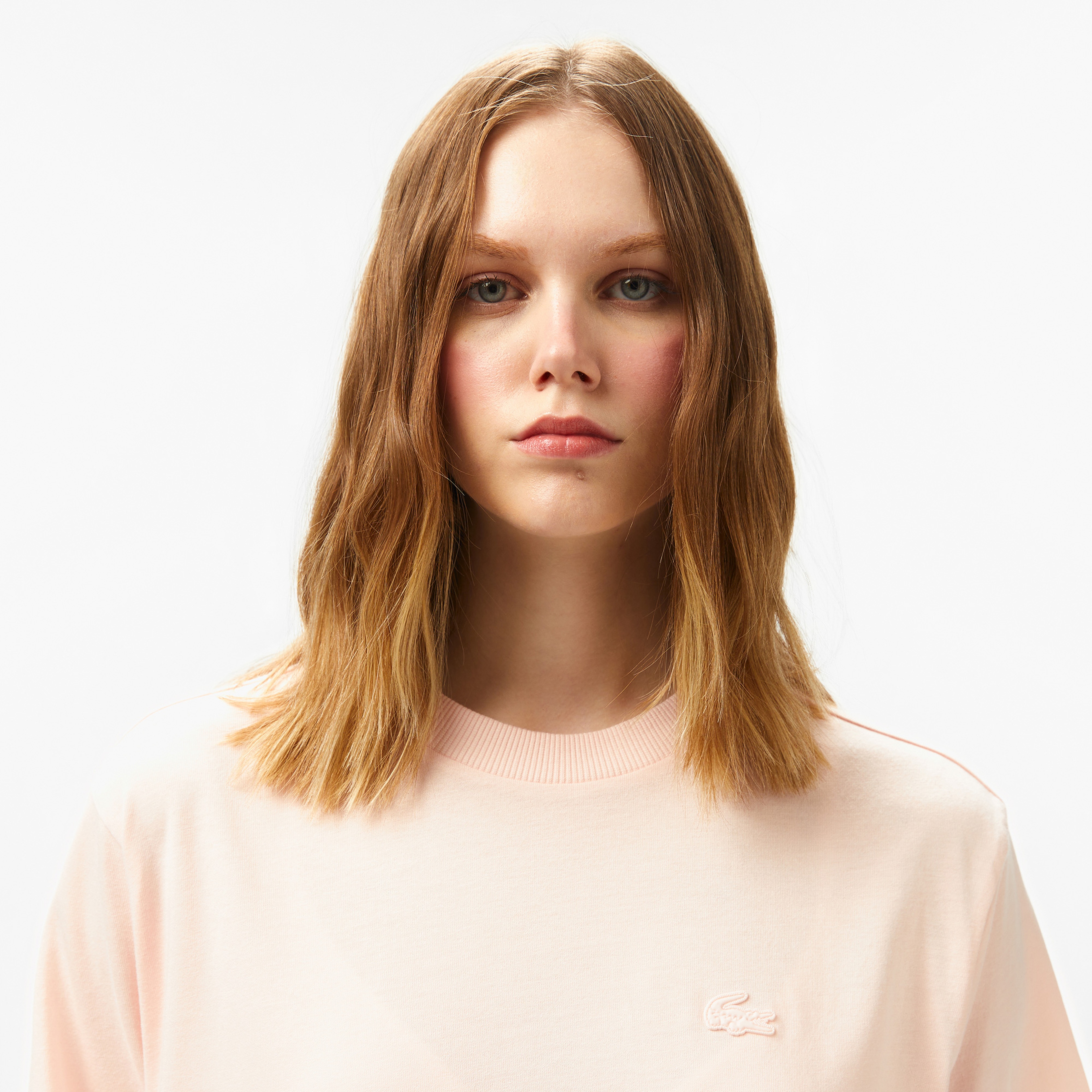 Kadın Loose Fit Bisiklet Yaka Açık Pembe T-Shirt