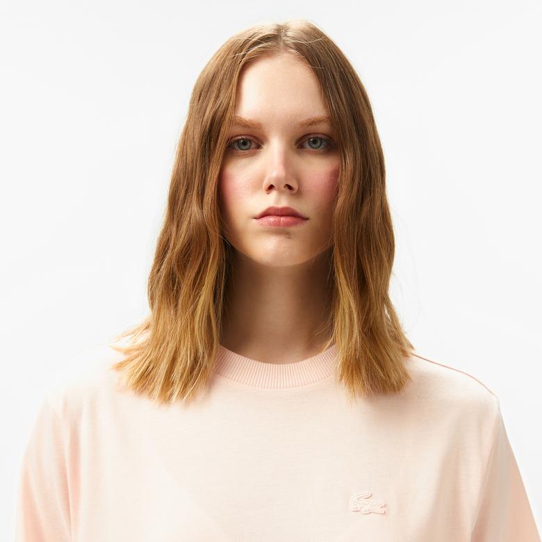 Kadın Loose Fit Bisiklet Yaka Açık Pembe T-Shirt