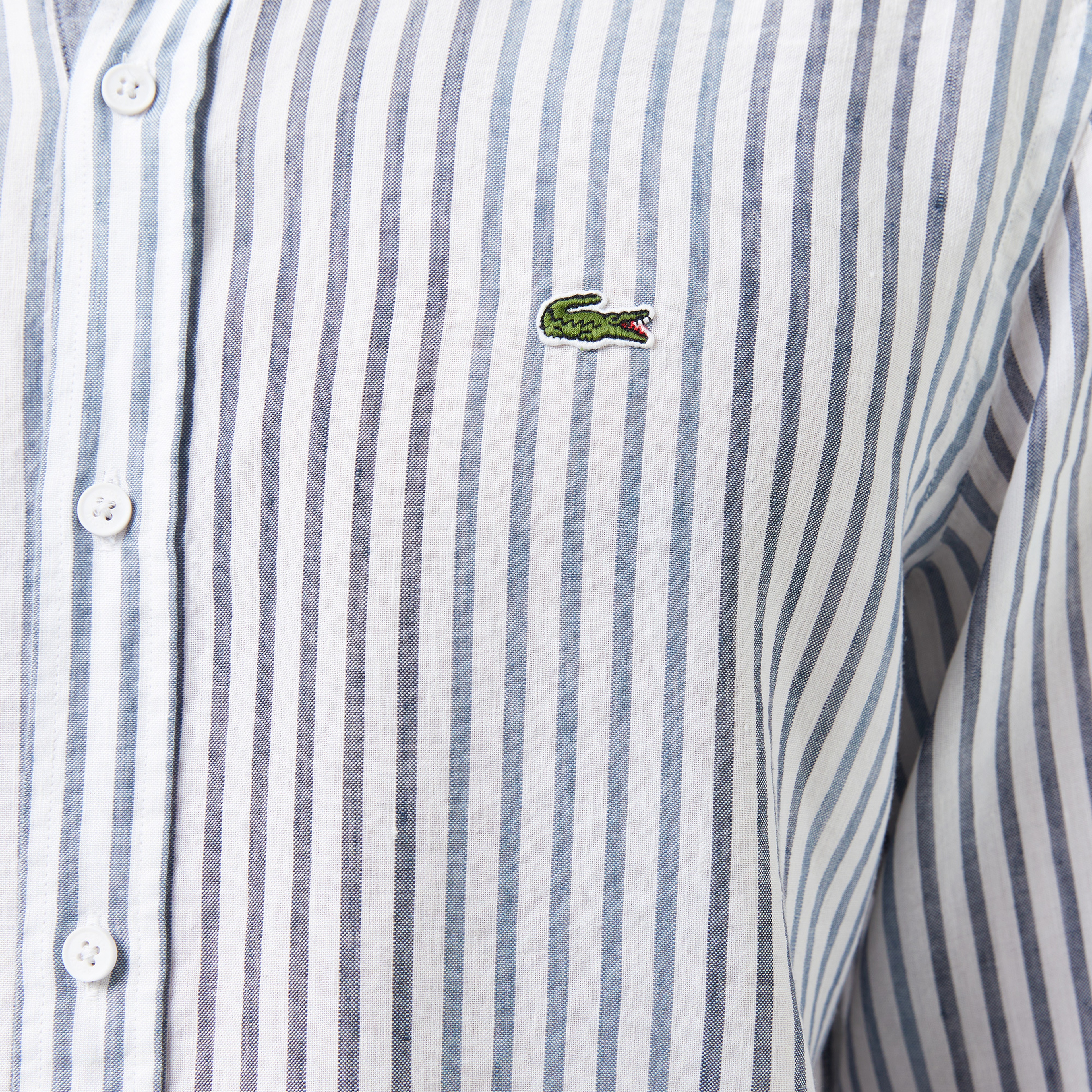 Erkek Regular Fit Çizgili Keten Koyu Mavi Gömlek