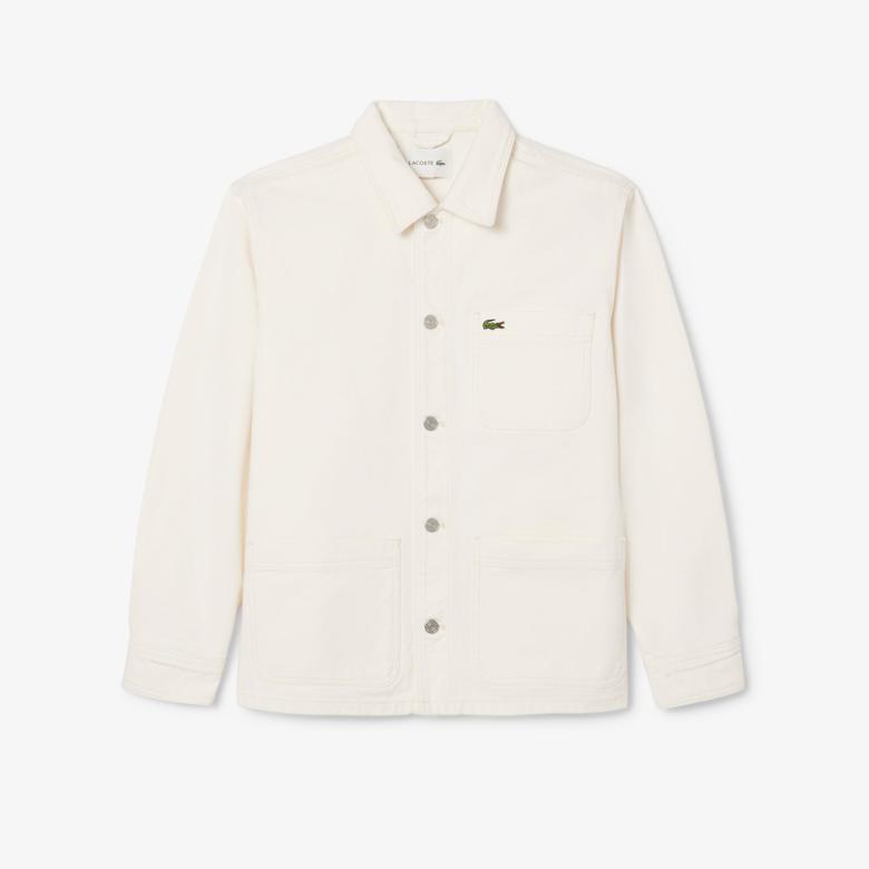 Erkek Oversize Fit Gömlek Yaka Denim Krem Ceket