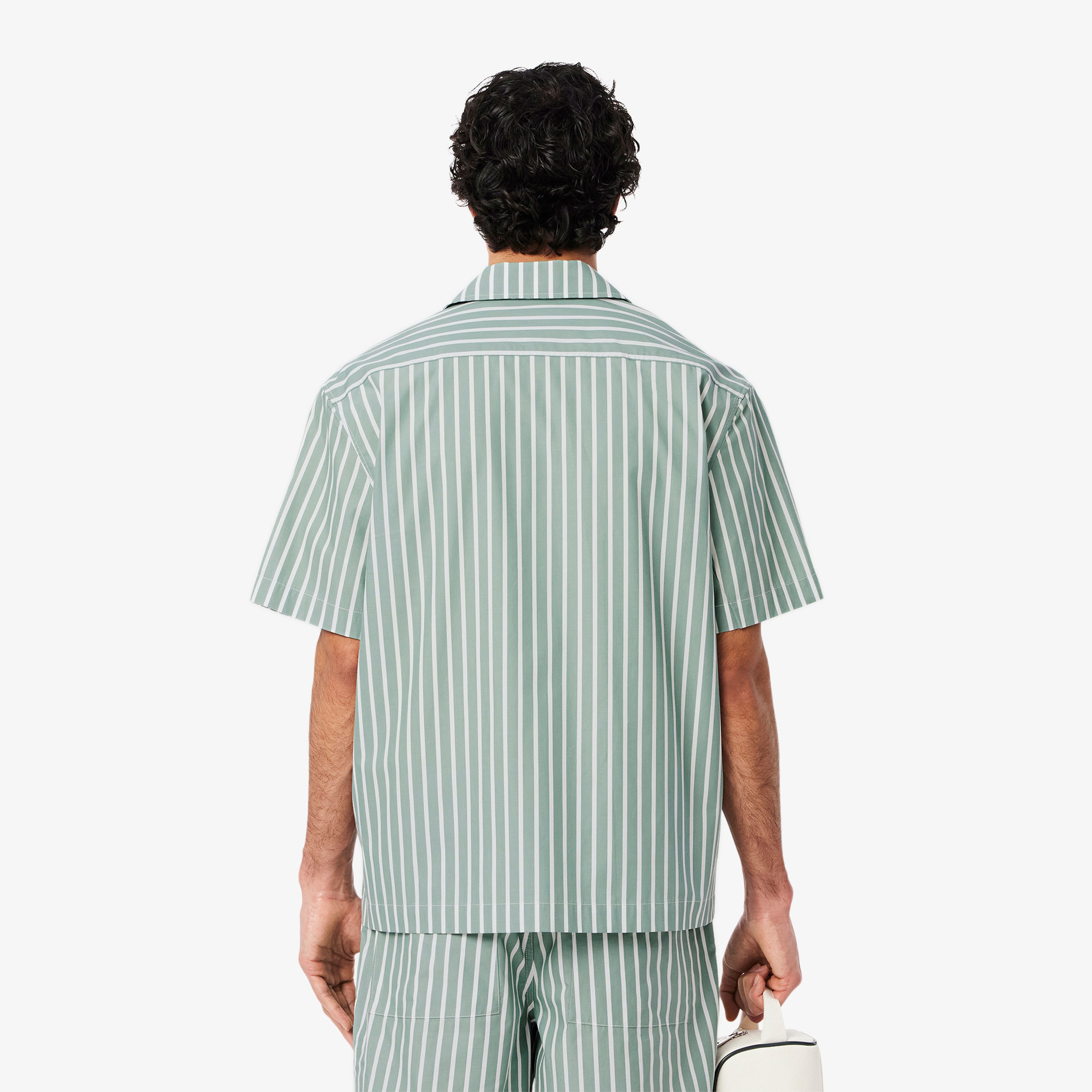 Erkek Relaxed Fit Kısa Kollu Çizgili Yeşil Gömlek