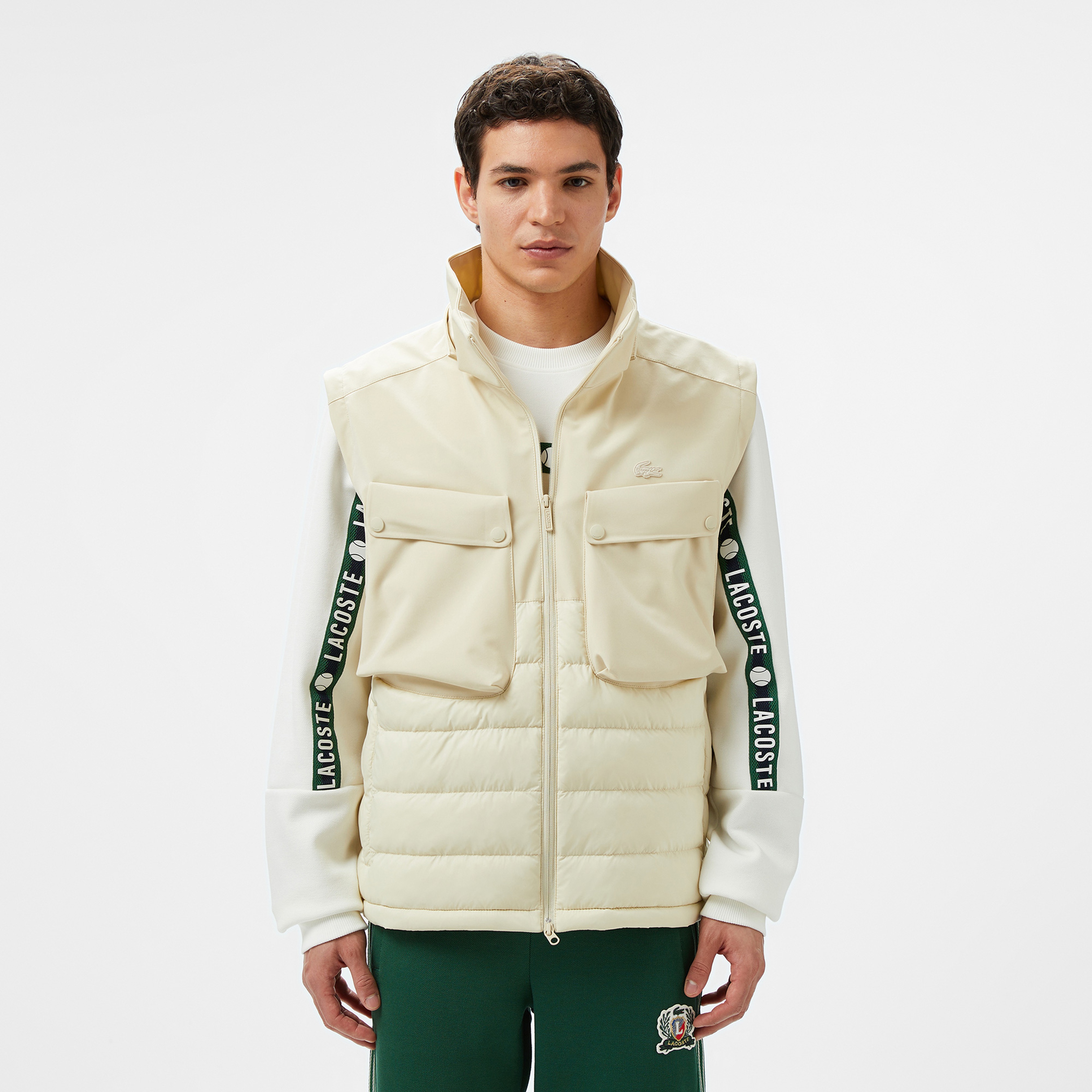 Erkek Regular Fit Kapüşonlu Baskılı Krem Mont