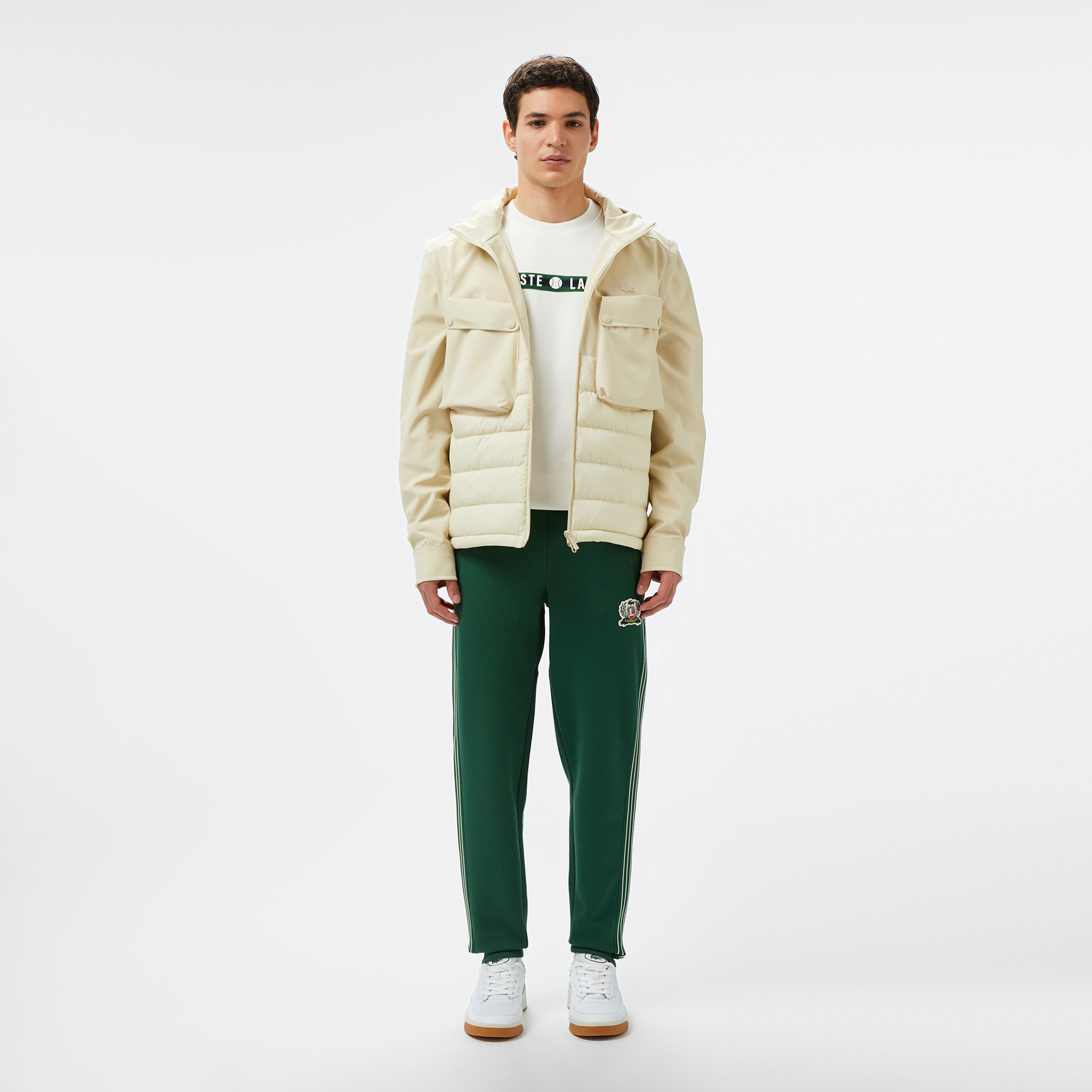 Erkek Regular Fit Kapüşonlu Baskılı Krem Mont