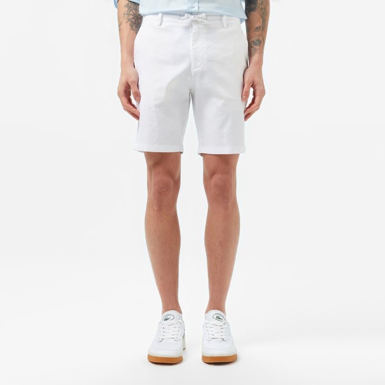 Erkek Regular Fit Keten Beyaz Bermuda Şort