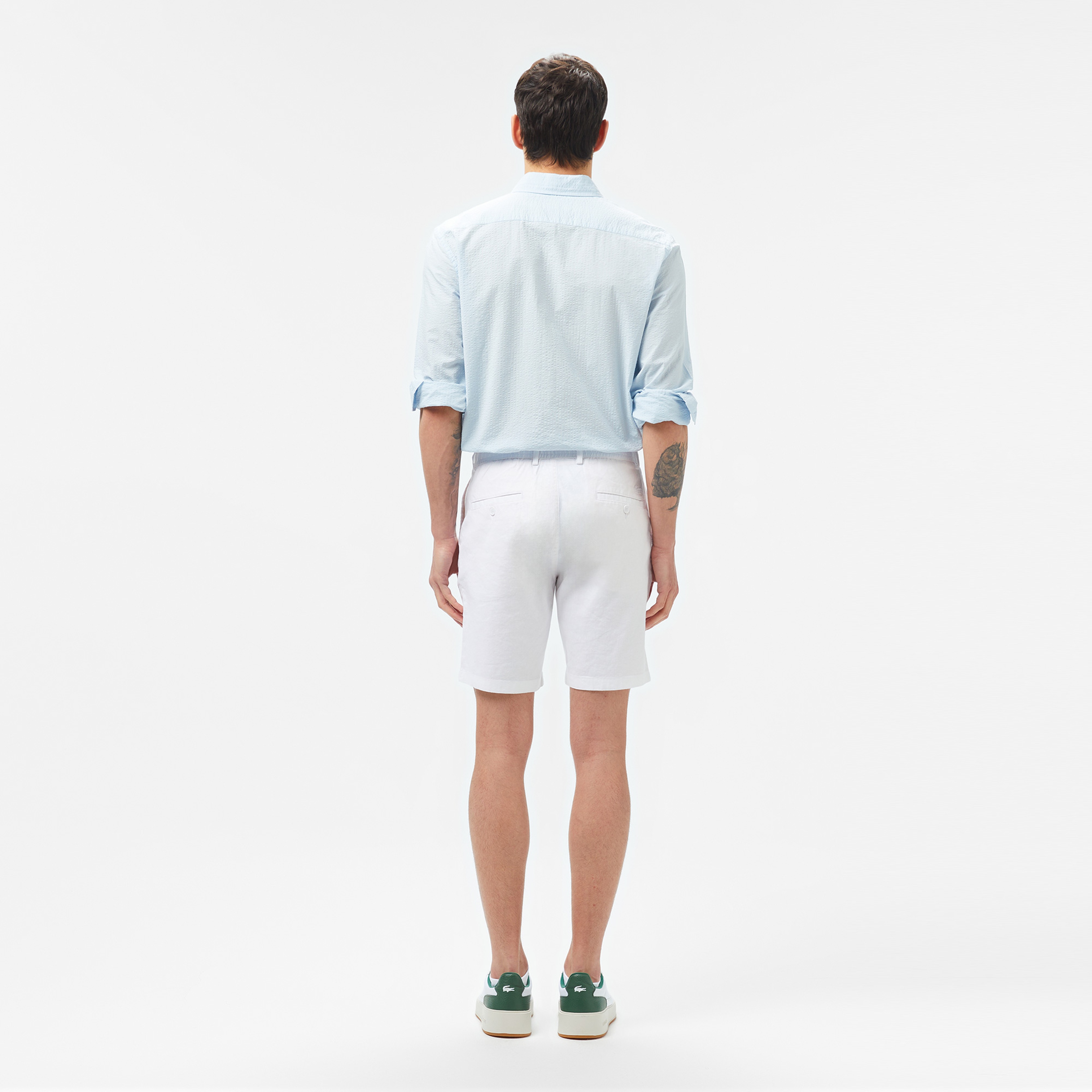 Erkek Regular Fit Keten Beyaz Bermuda Şort