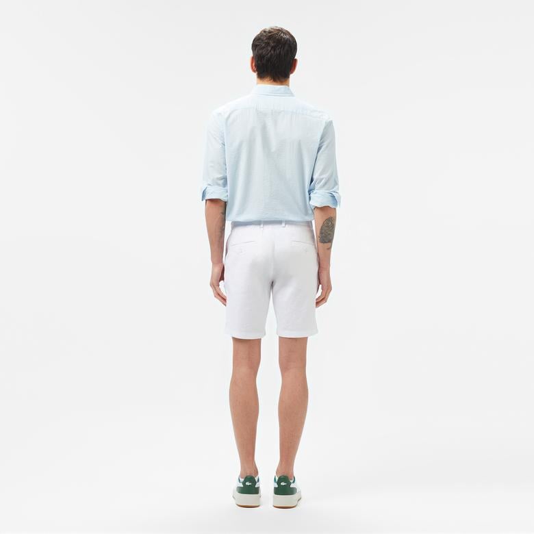 Erkek Regular Fit Keten Beyaz Bermuda Şort