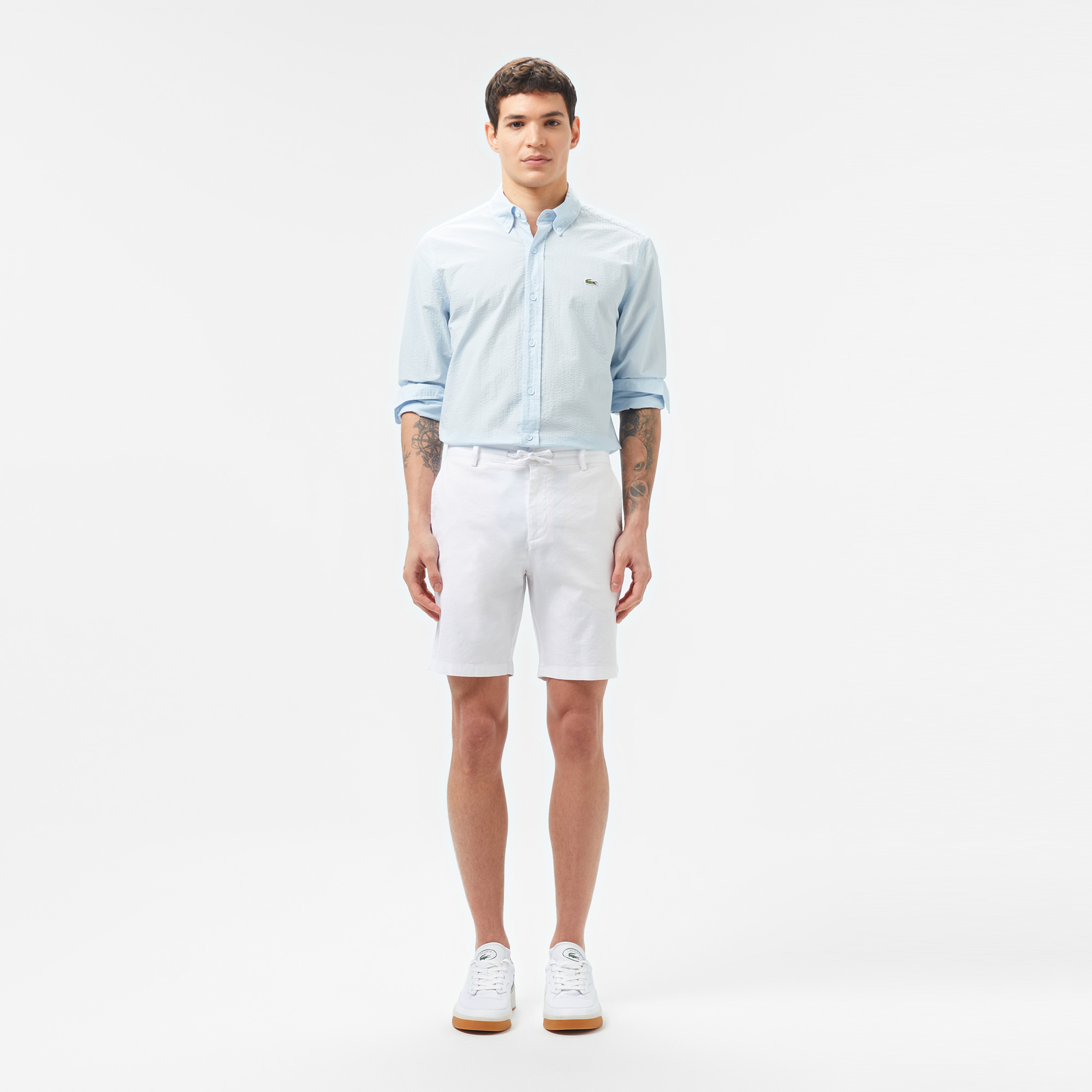 Erkek Regular Fit Keten Beyaz Bermuda Şort