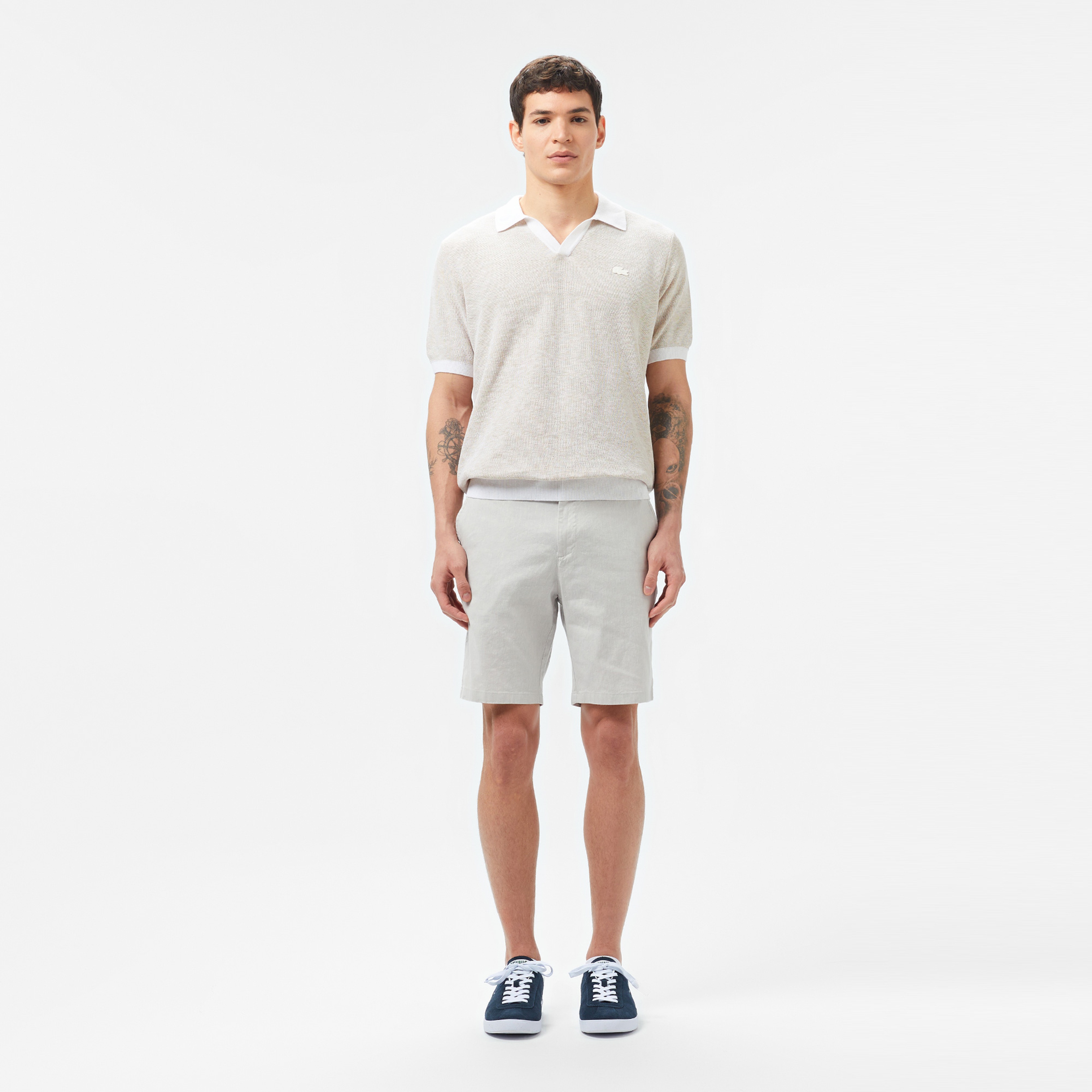 Erkek Regular Fit Keten Gri Bermuda Şort