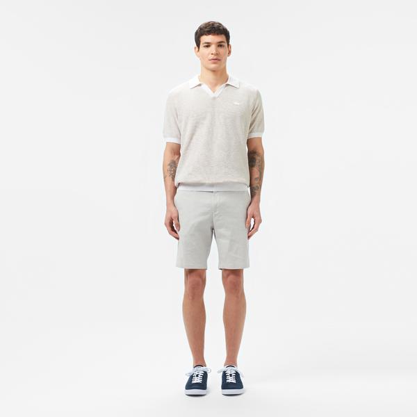 Erkek Regular Fit Keten Gri Bermuda Şort