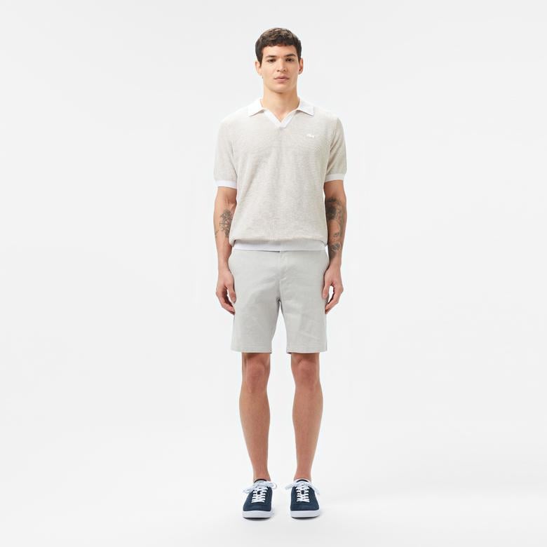 Erkek Regular Fit Keten Gri Bermuda Şort