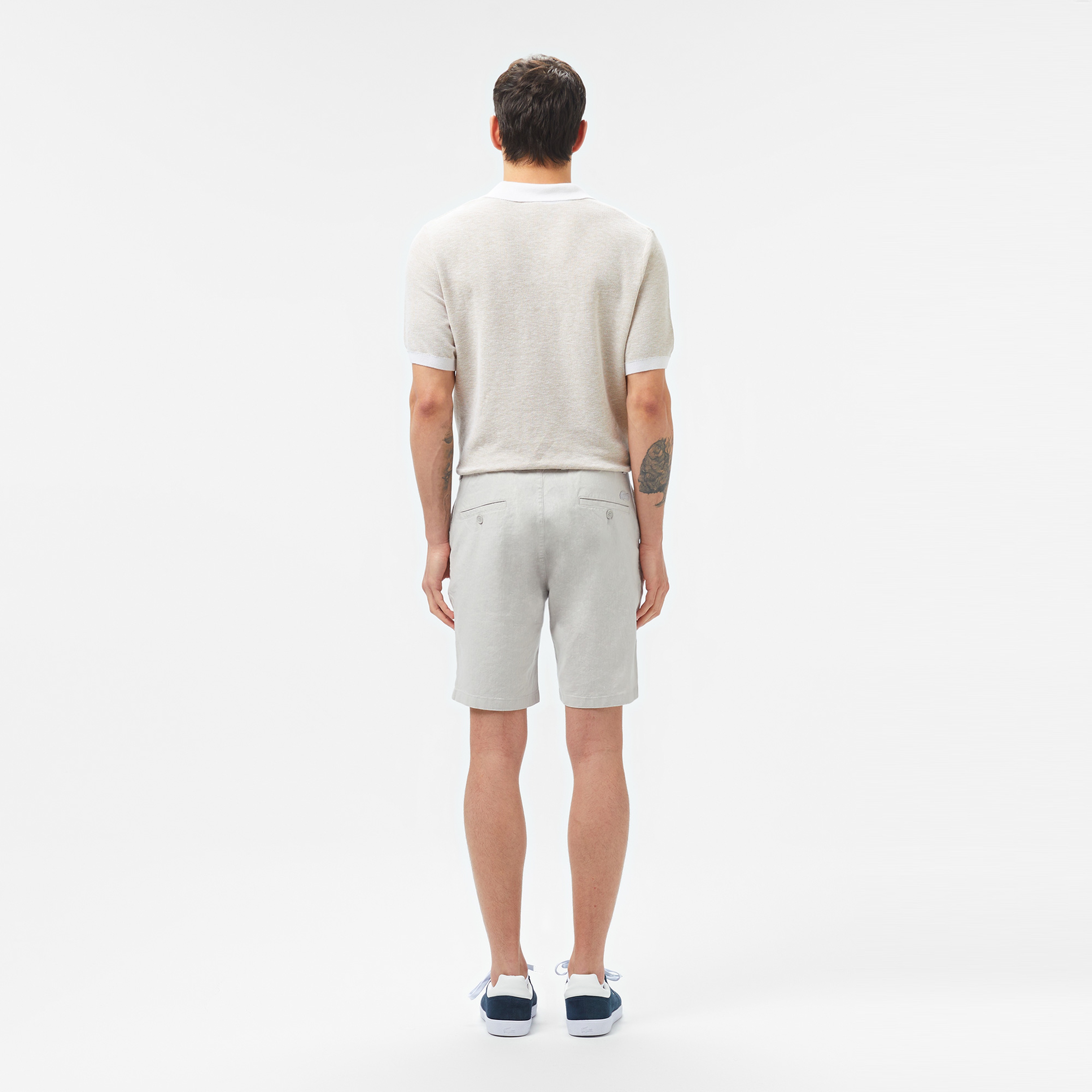 Erkek Regular Fit Keten Gri Bermuda Şort