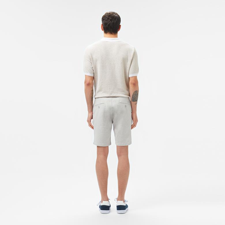 Erkek Regular Fit Keten Gri Bermuda Şort