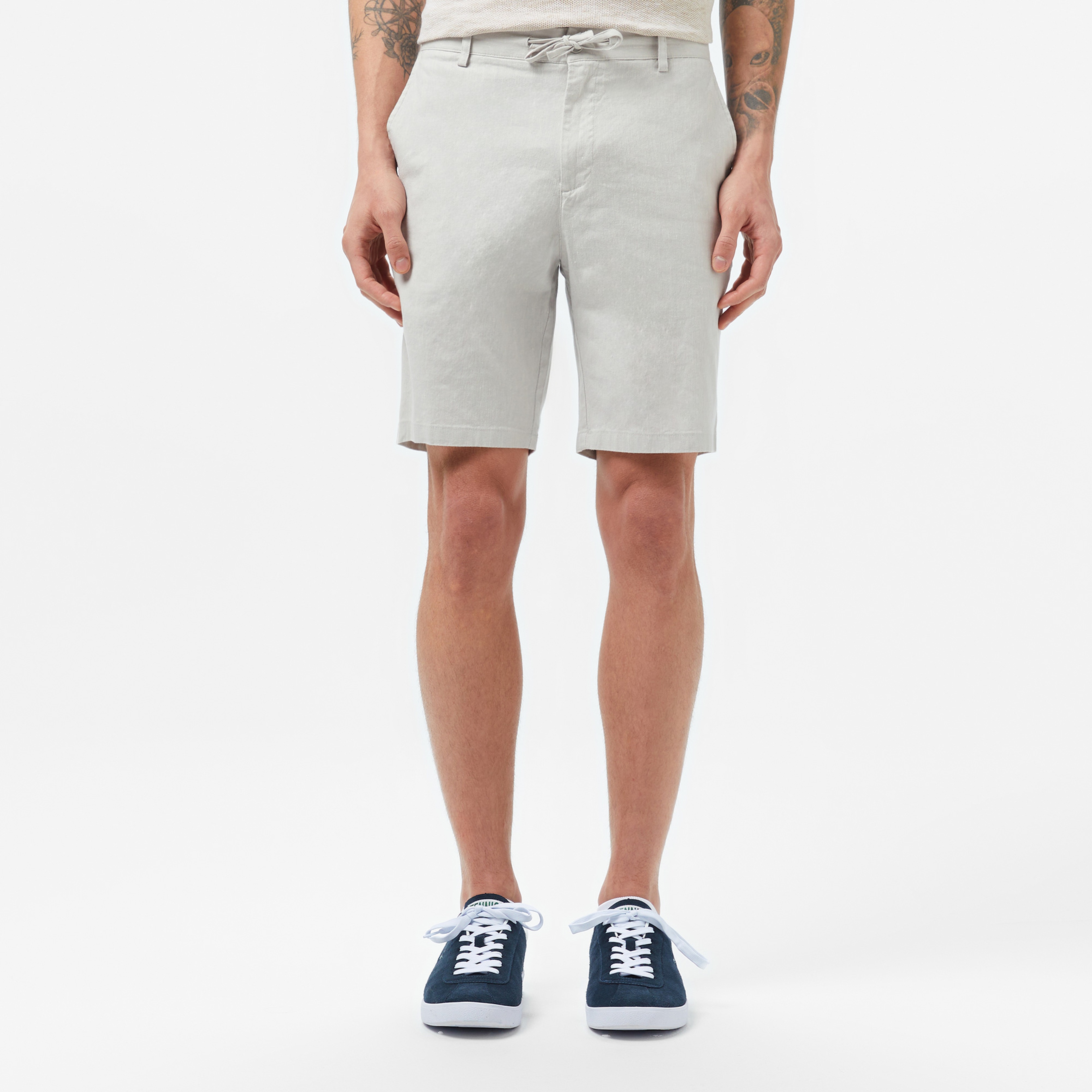 Erkek Regular Fit Keten Gri Bermuda Şort