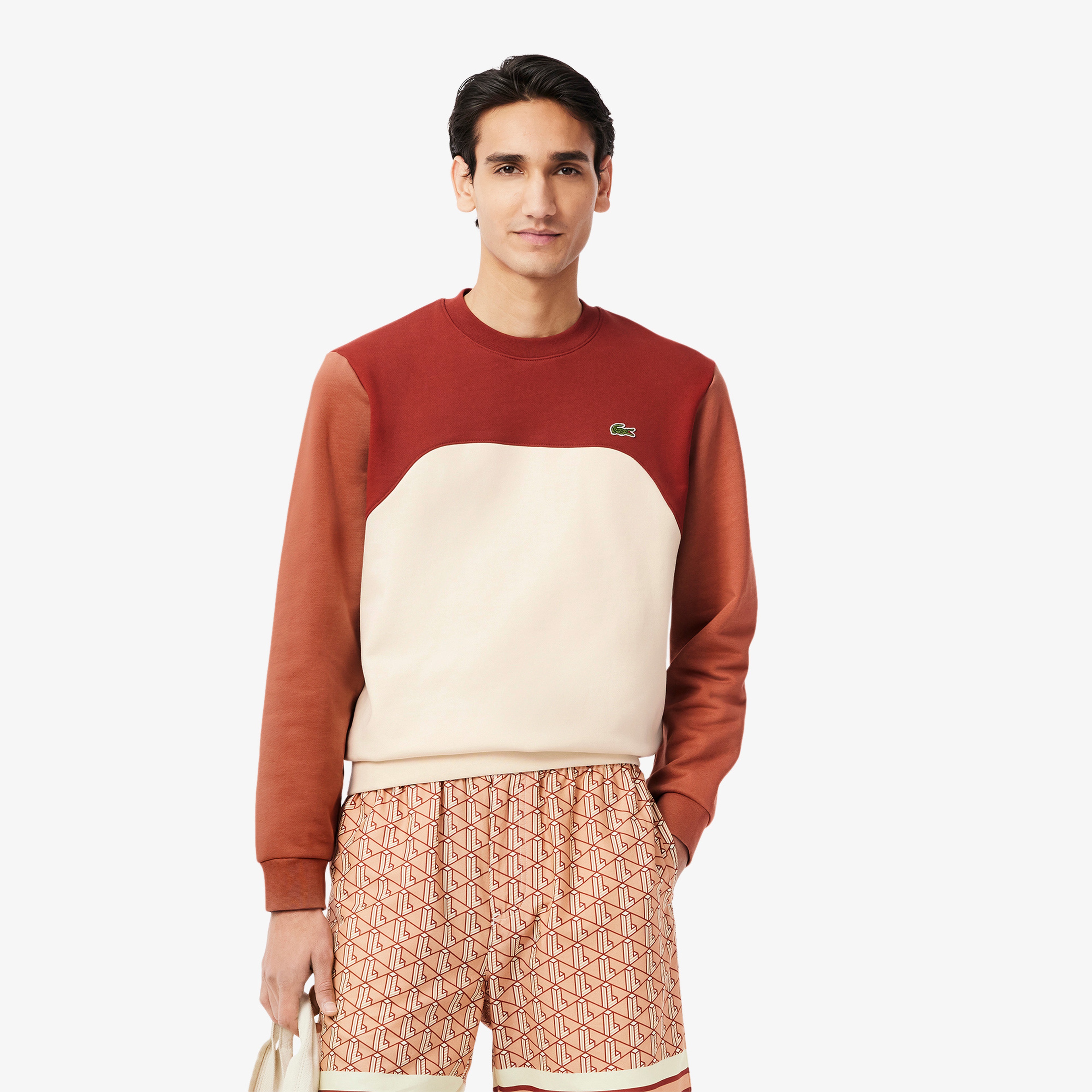 Erkek Classic Fit Bisiklet Yaka Renk Bloklu Bordo Sweatshirt