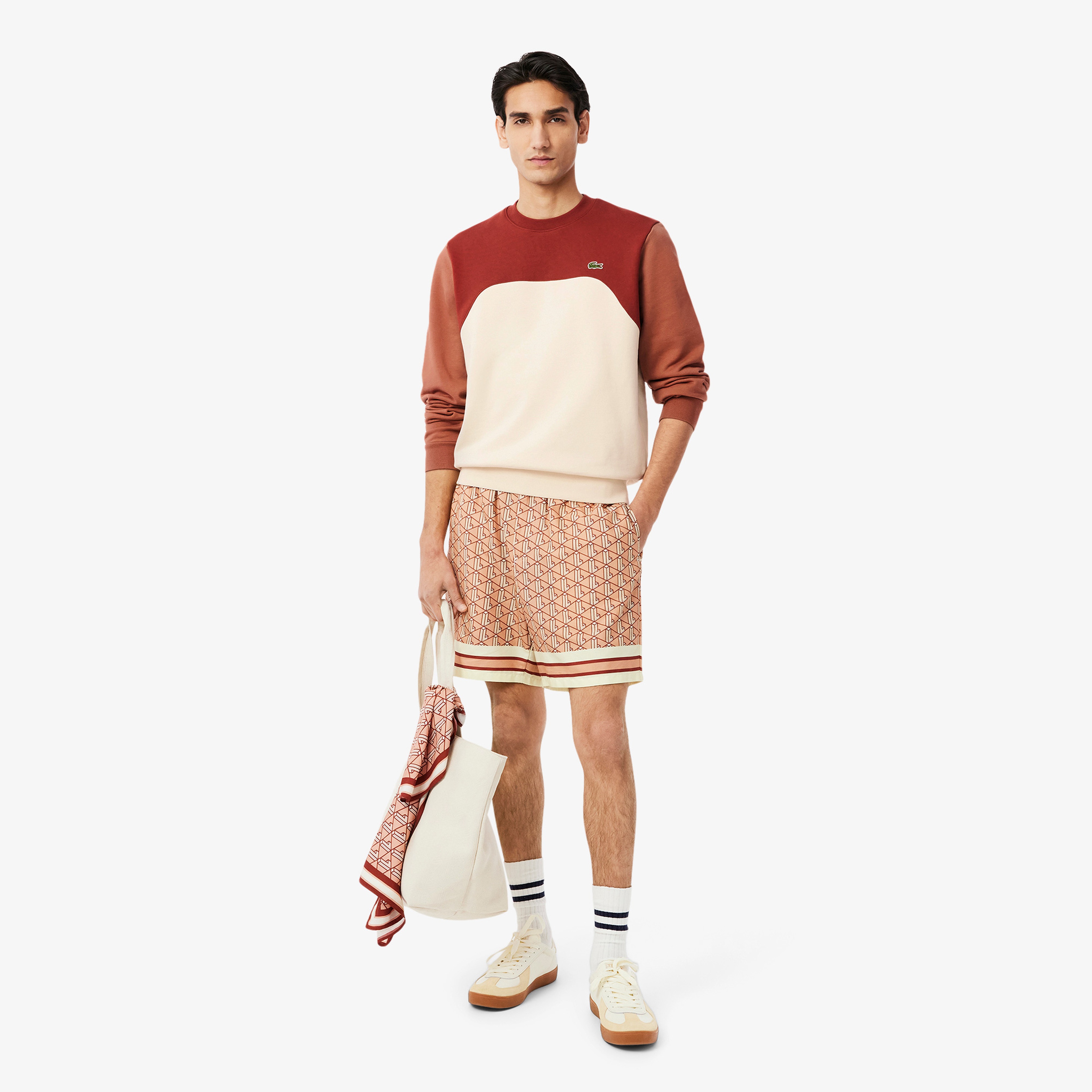 Erkek Classic Fit Bisiklet Yaka Renk Bloklu Bordo Sweatshirt