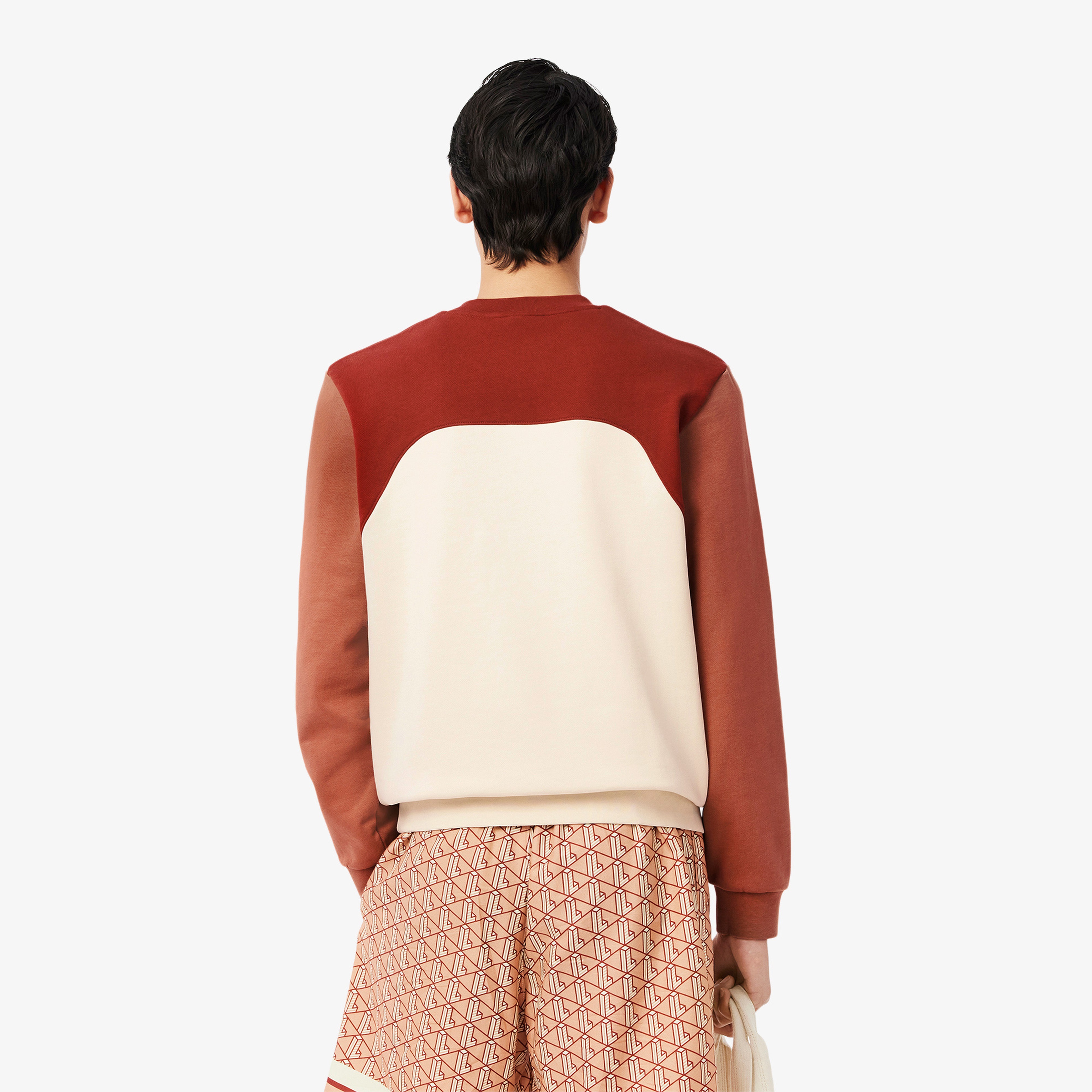 Erkek Classic Fit Bisiklet Yaka Renk Bloklu Bordo Sweatshirt