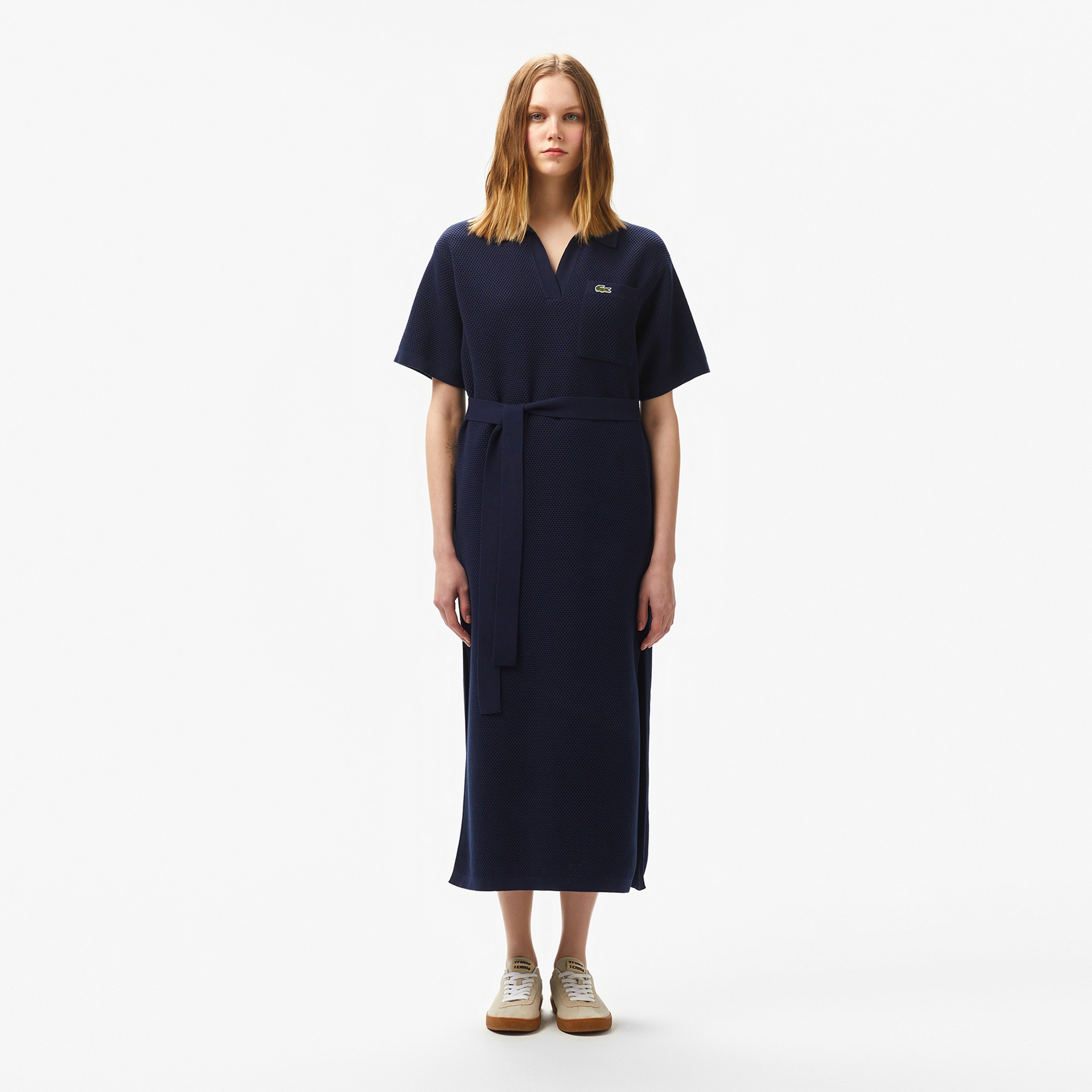 Kadın Relaxed Fit Kısa Kollu V Yaka Lacivert Elbise