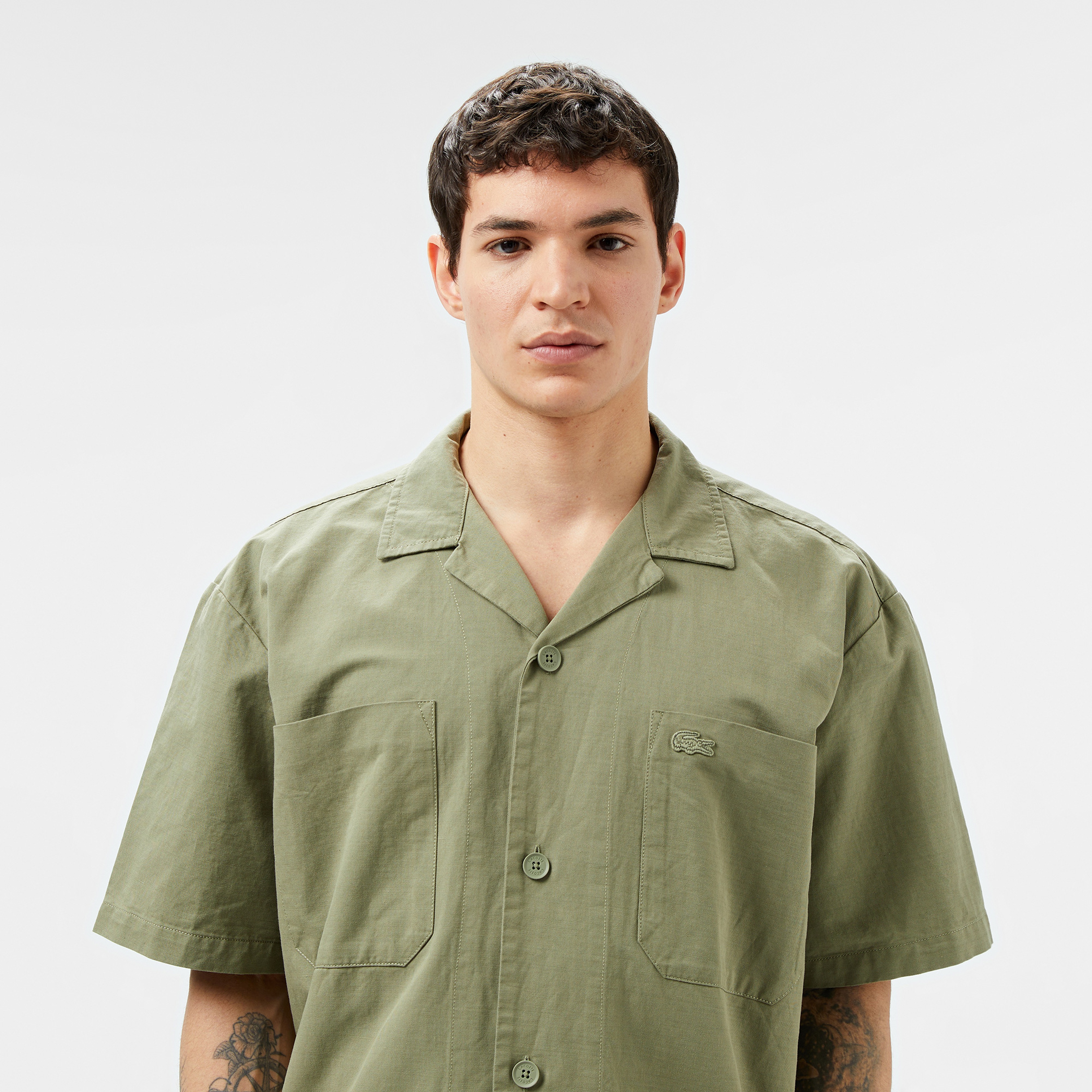 Erkek Relaxed Fit Kısa Kollu Haki Gömlek