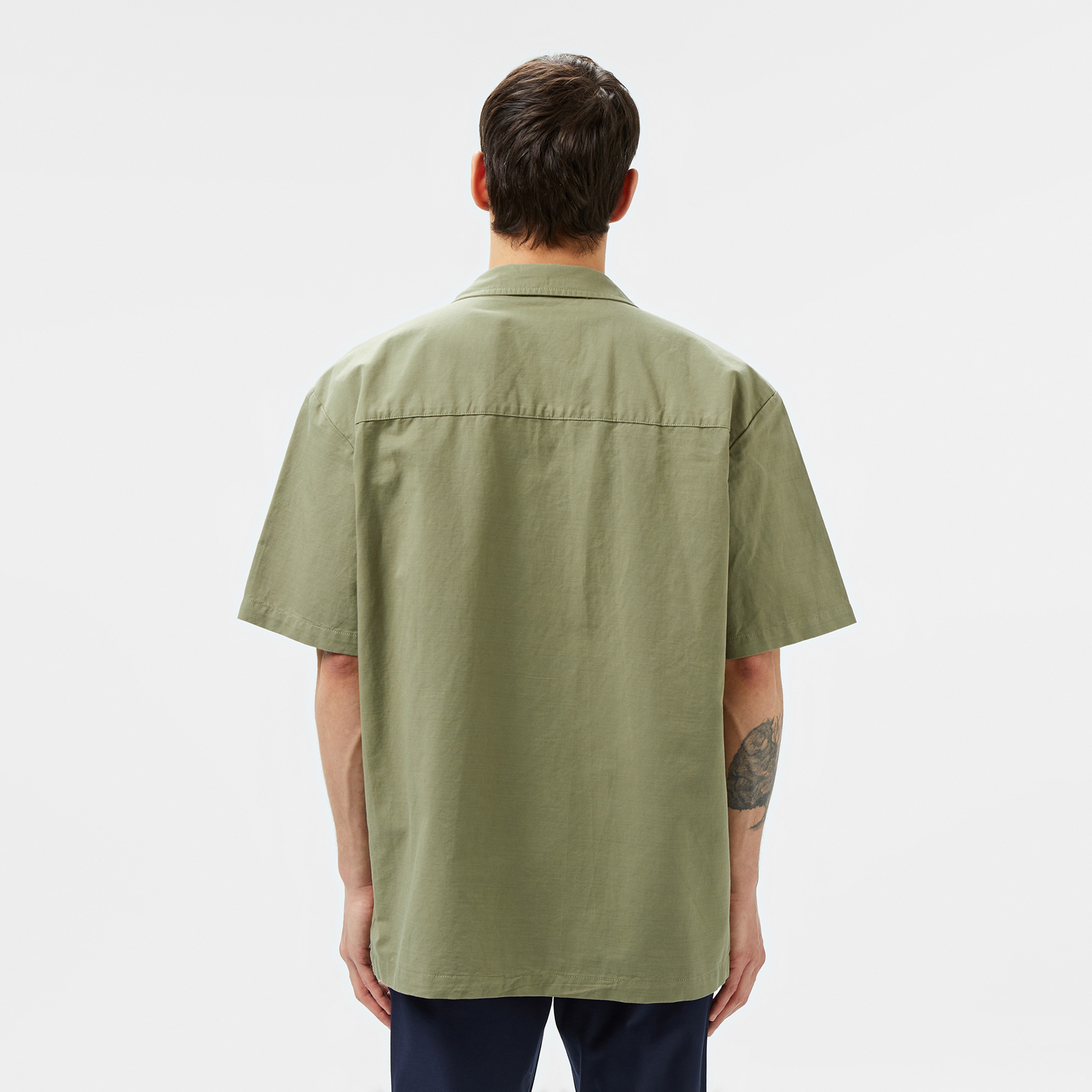 Erkek Relaxed Fit Kısa Kollu Haki Gömlek