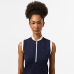 Kadın Regular Fit Kolsuz Yarım Fermuarlı Renk Bloklu Lacivert Elbise