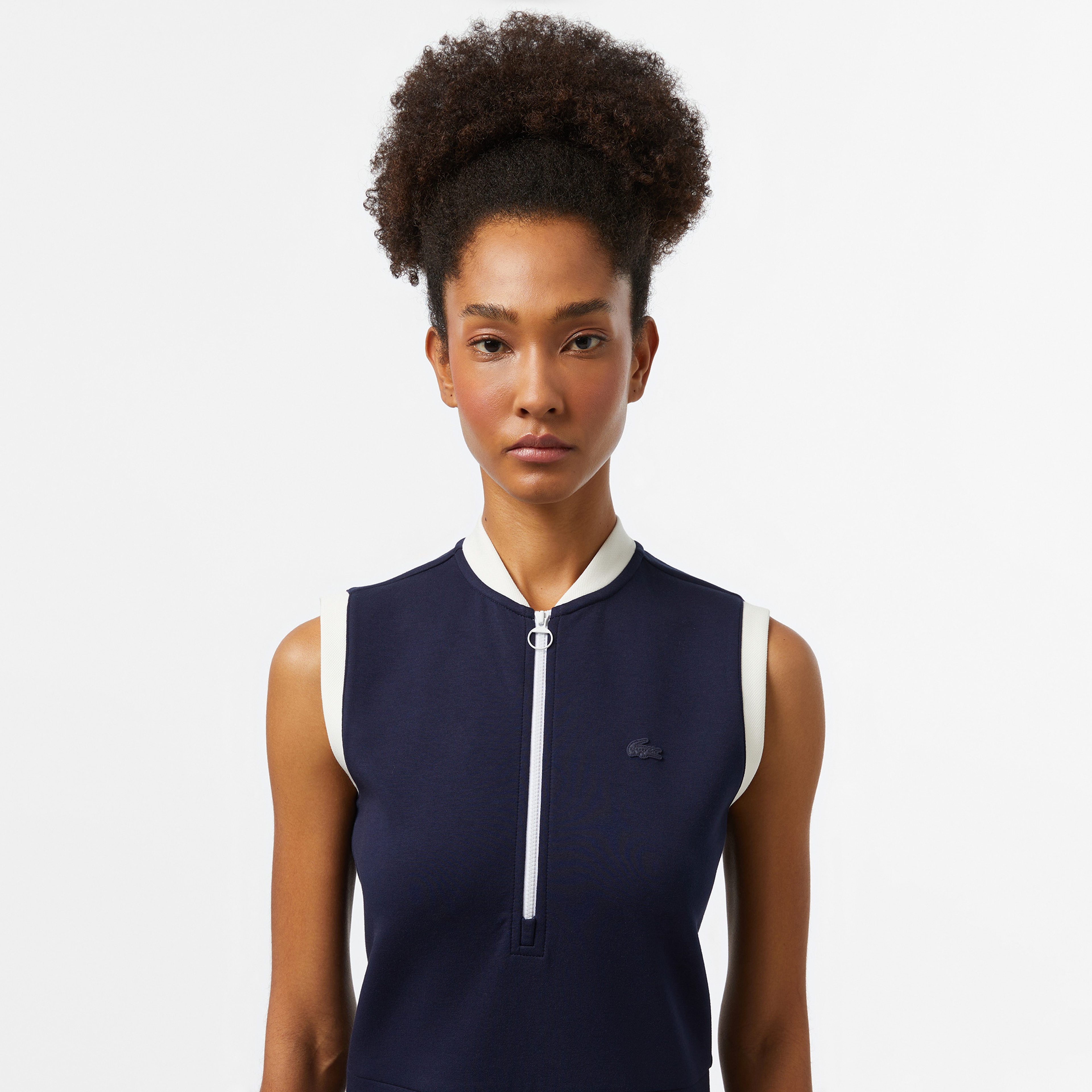 Kadın Regular Fit Kolsuz Yarım Fermuarlı Renk Bloklu Lacivert Elbise