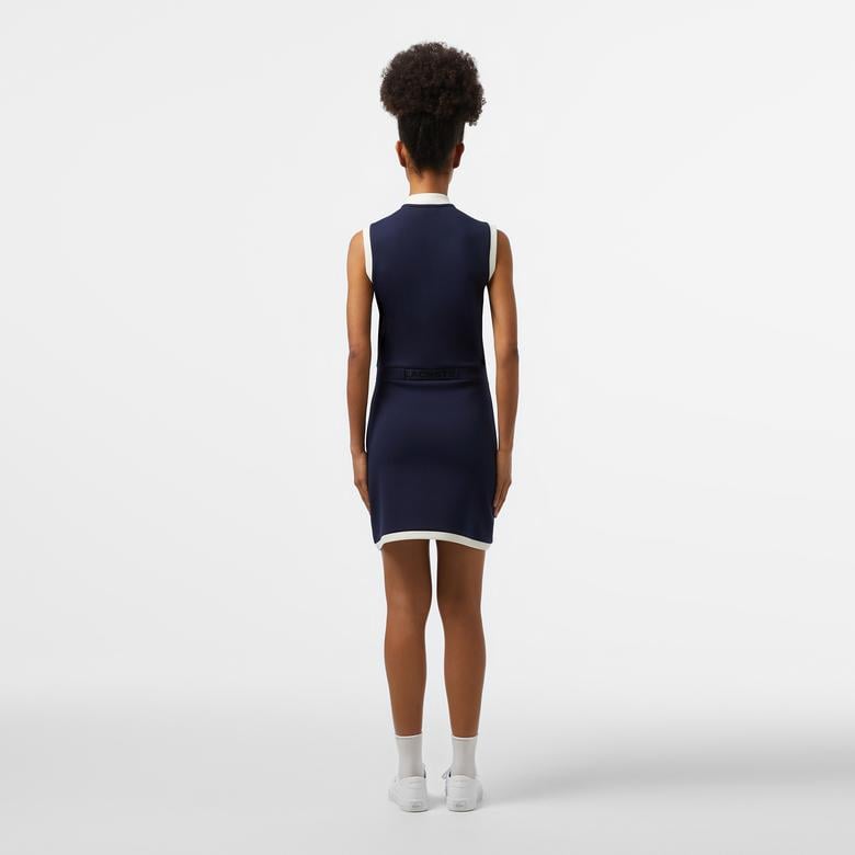 Kadın Regular Fit Kolsuz Yarım Fermuarlı Renk Bloklu Lacivert Elbise