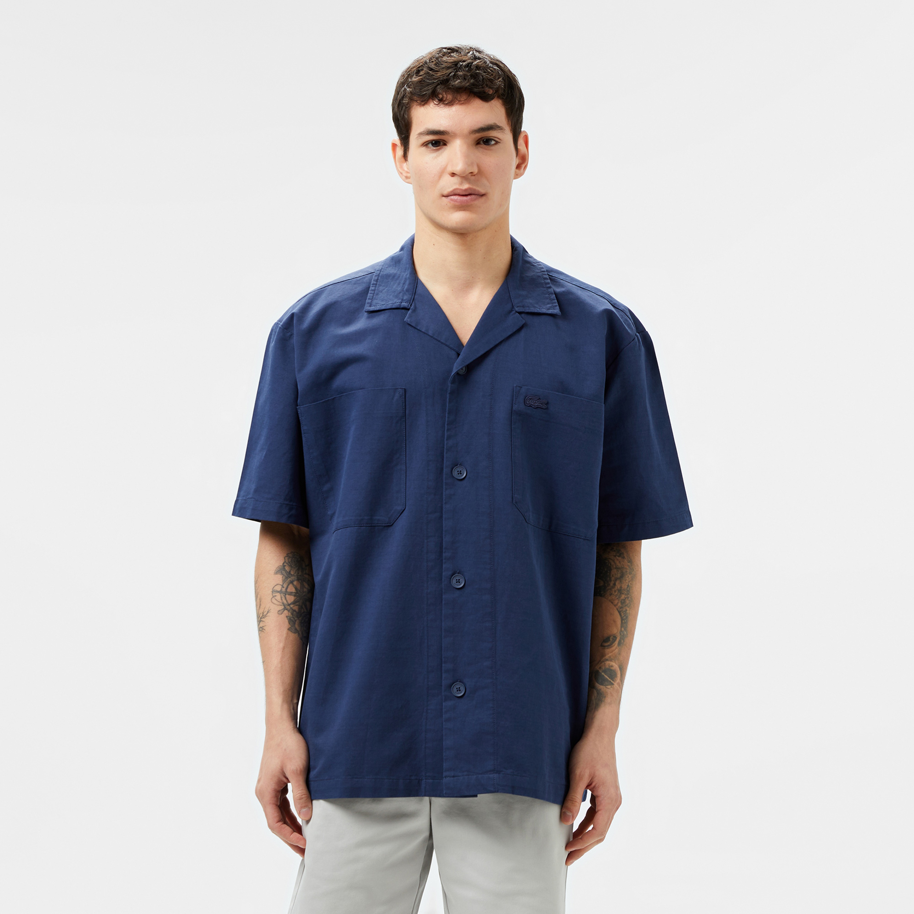 Erkek Relaxed Fit Kısa Kollu Lacivert Gömlek