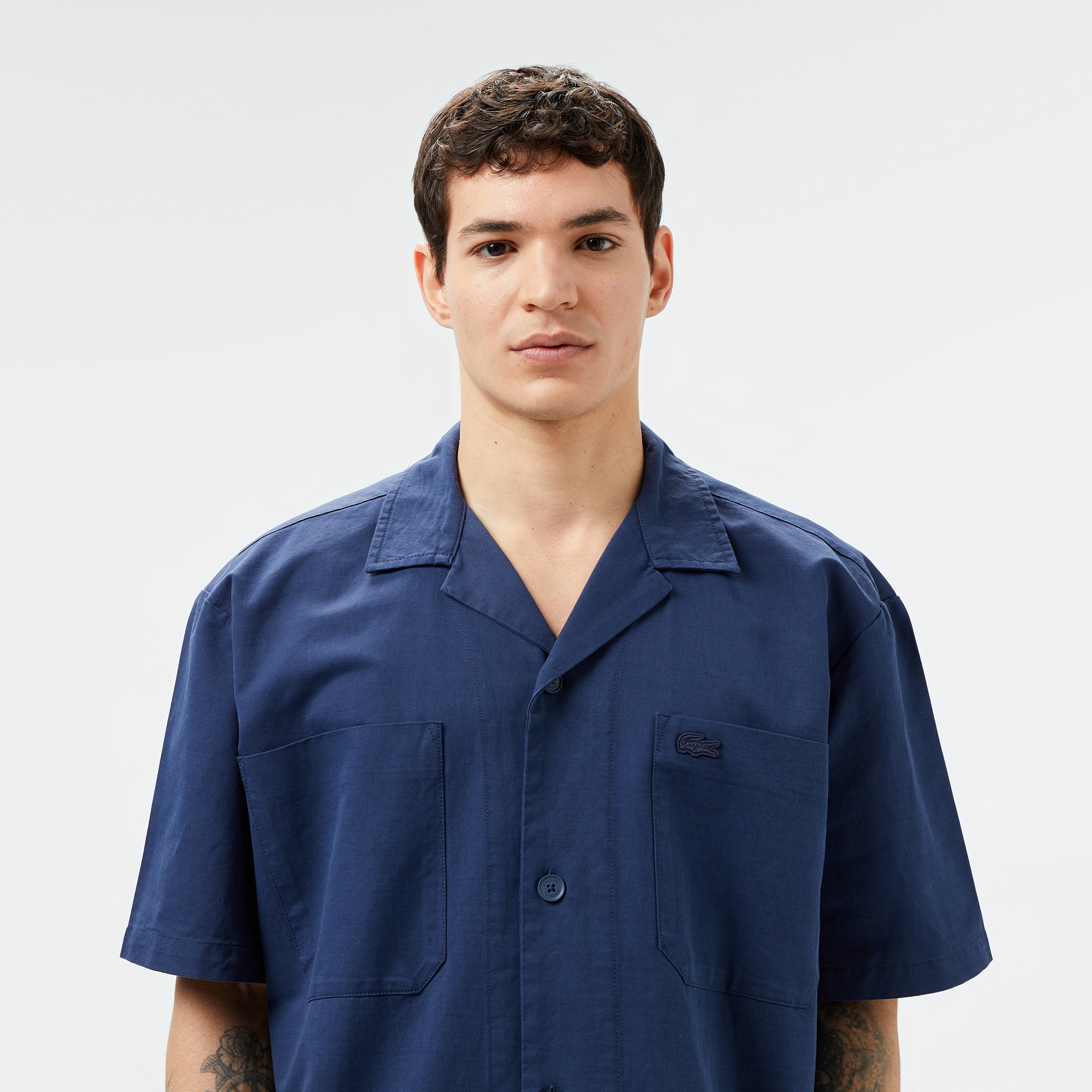Erkek Relaxed Fit Kısa Kollu Lacivert Gömlek