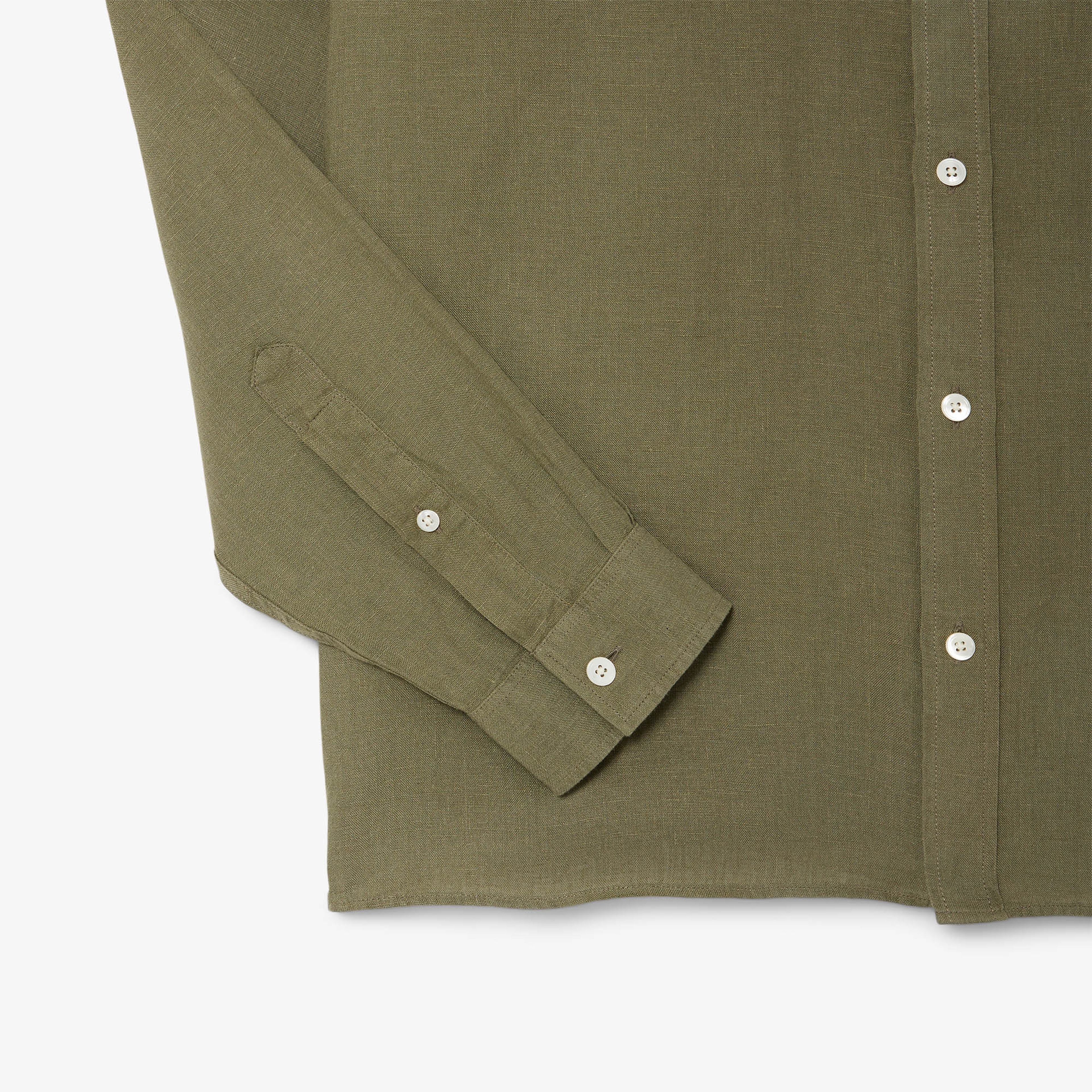 Erkek Regular Fit Düğmeli Yaka Keten Haki Gömlek