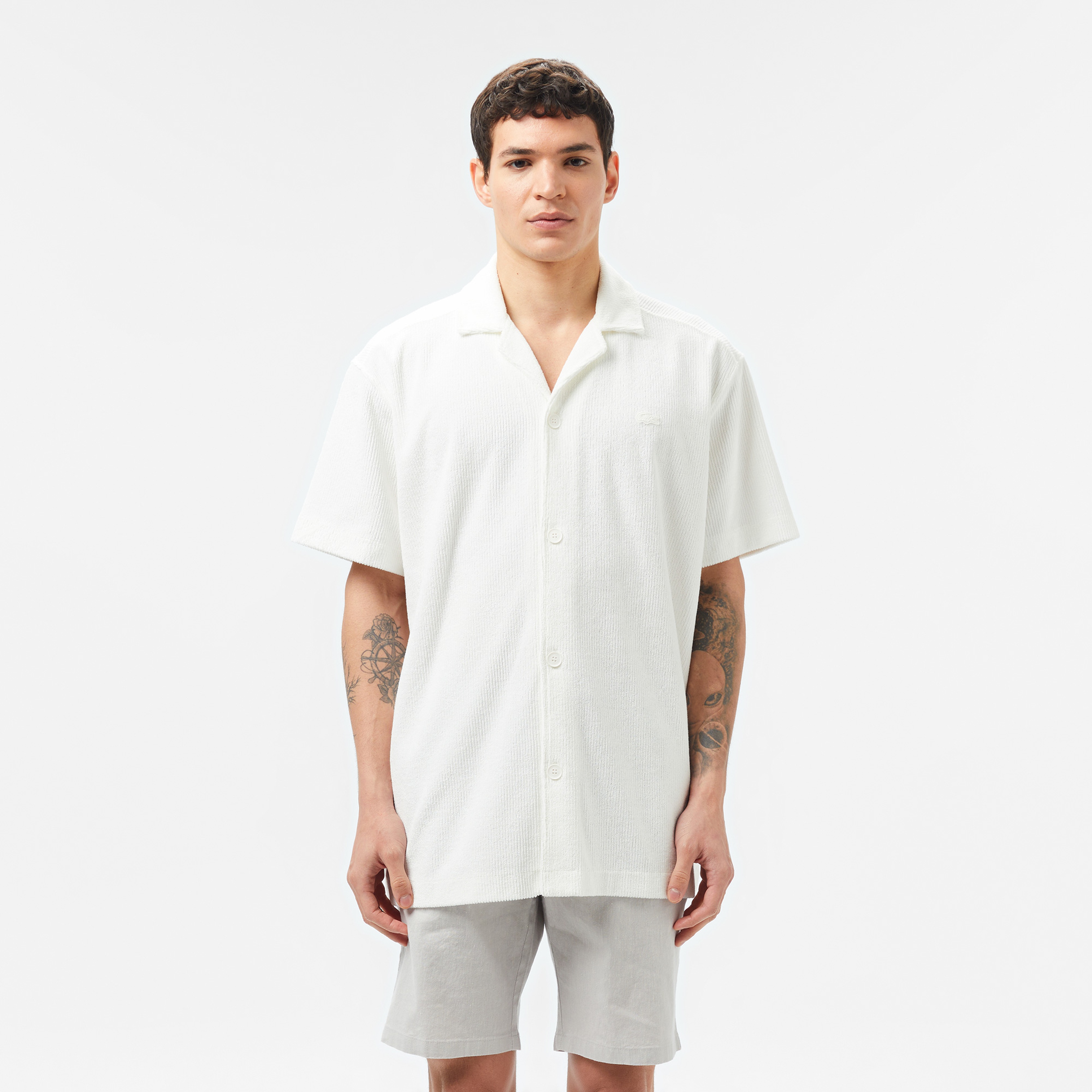 Erkek Relaxed Fit Kısa Kollu Beyaz Gömlek