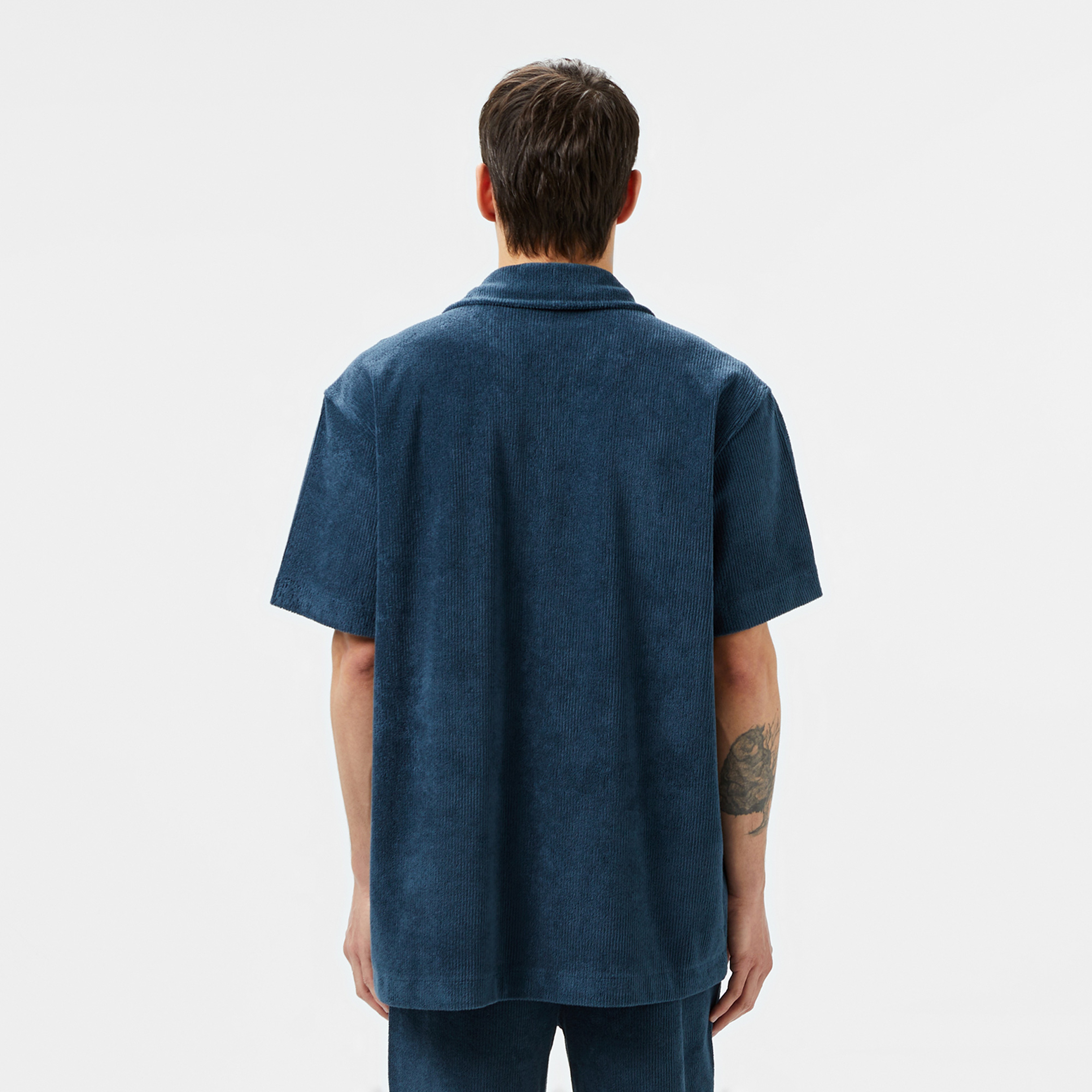 Erkek Relaxed Fit Kısa Kollu Koyu Mavi Gömlek