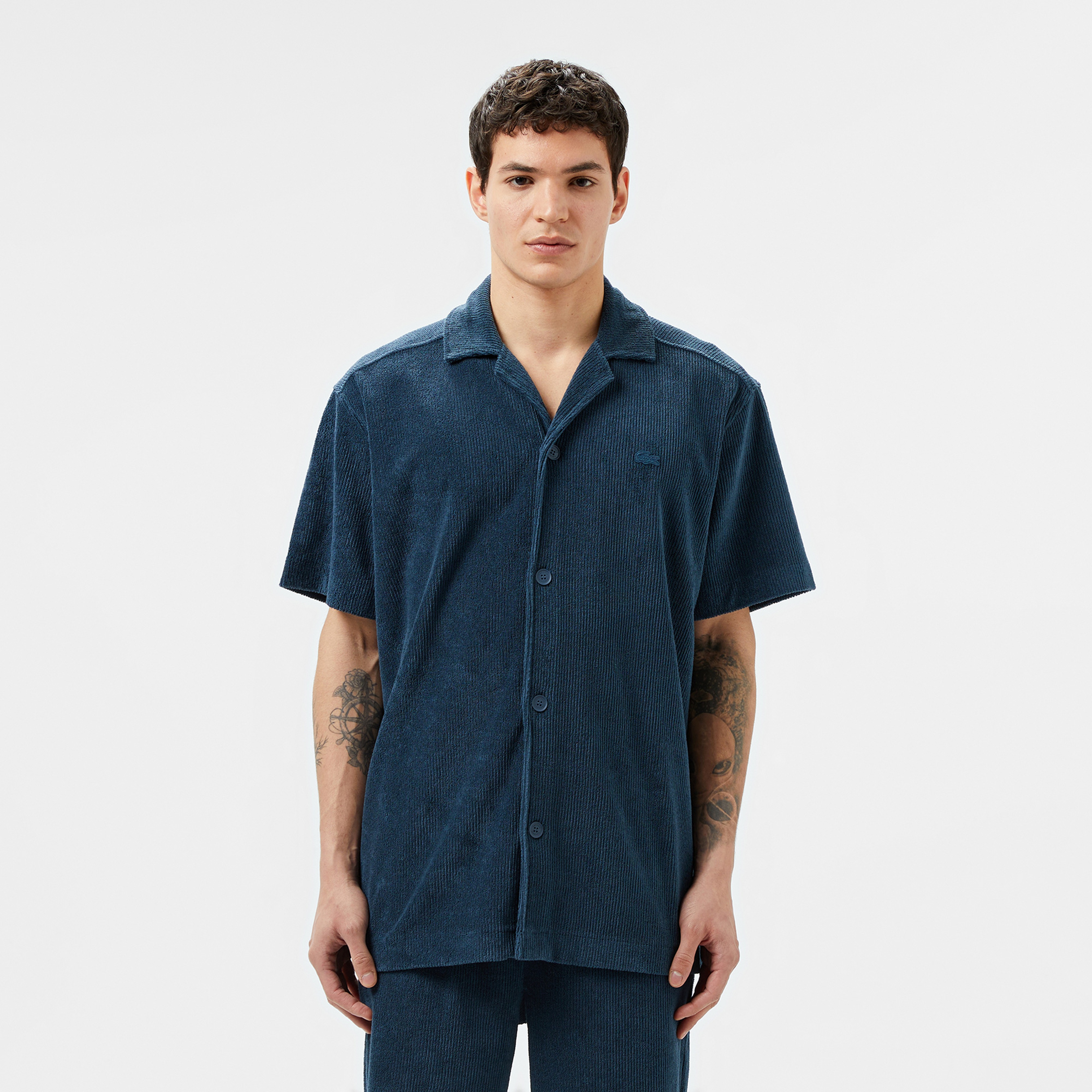 Erkek Relaxed Fit Kısa Kollu Koyu Mavi Gömlek