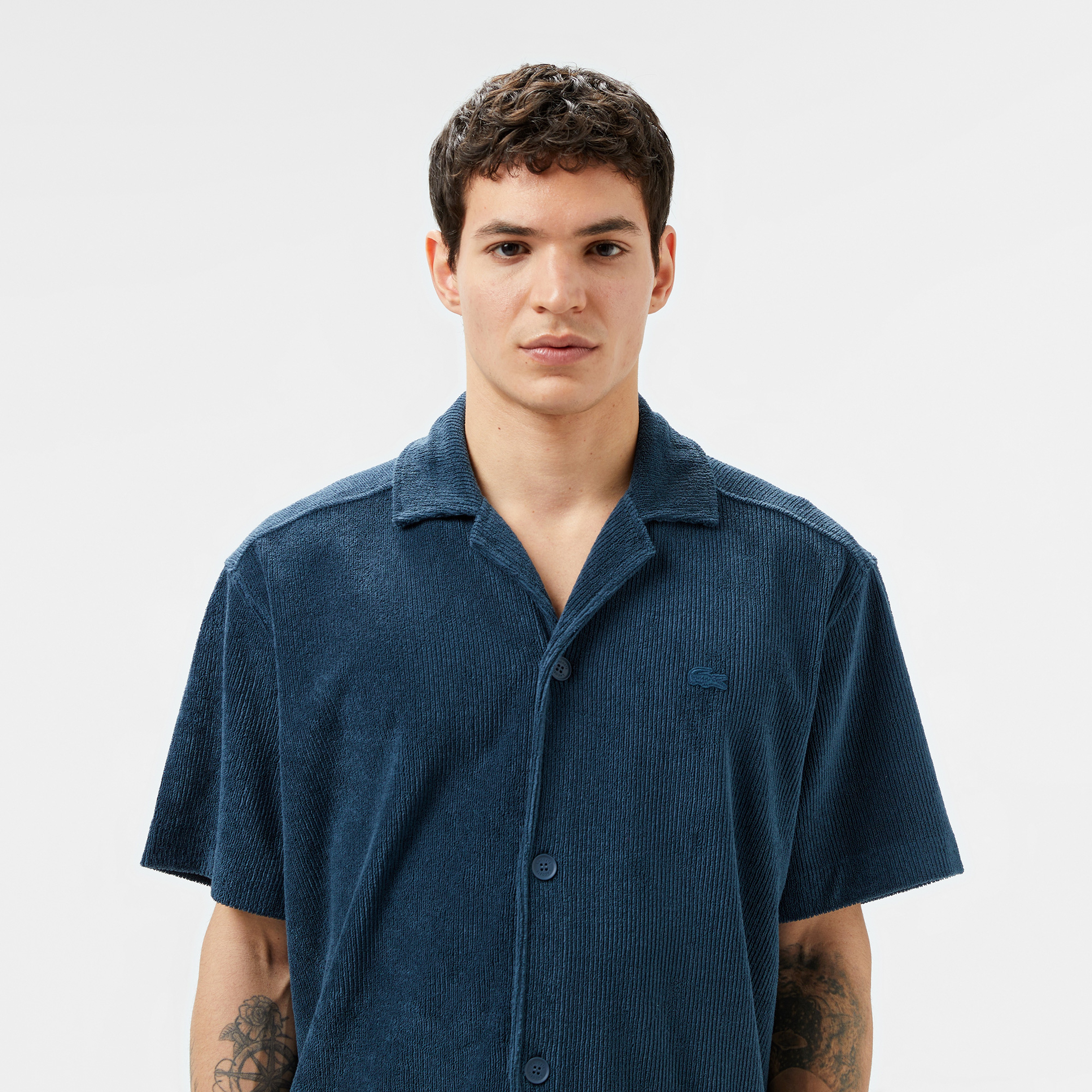 Erkek Relaxed Fit Kısa Kollu Koyu Mavi Gömlek