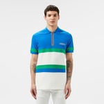 Erkek Regular Fit Yarım Fermuarlı Renk Bloklu Beyaz Polo