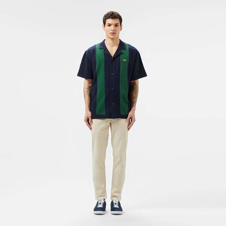 Erkek Kısa Kollu Polo Yaka Renk Bloklu Lacivert Triko