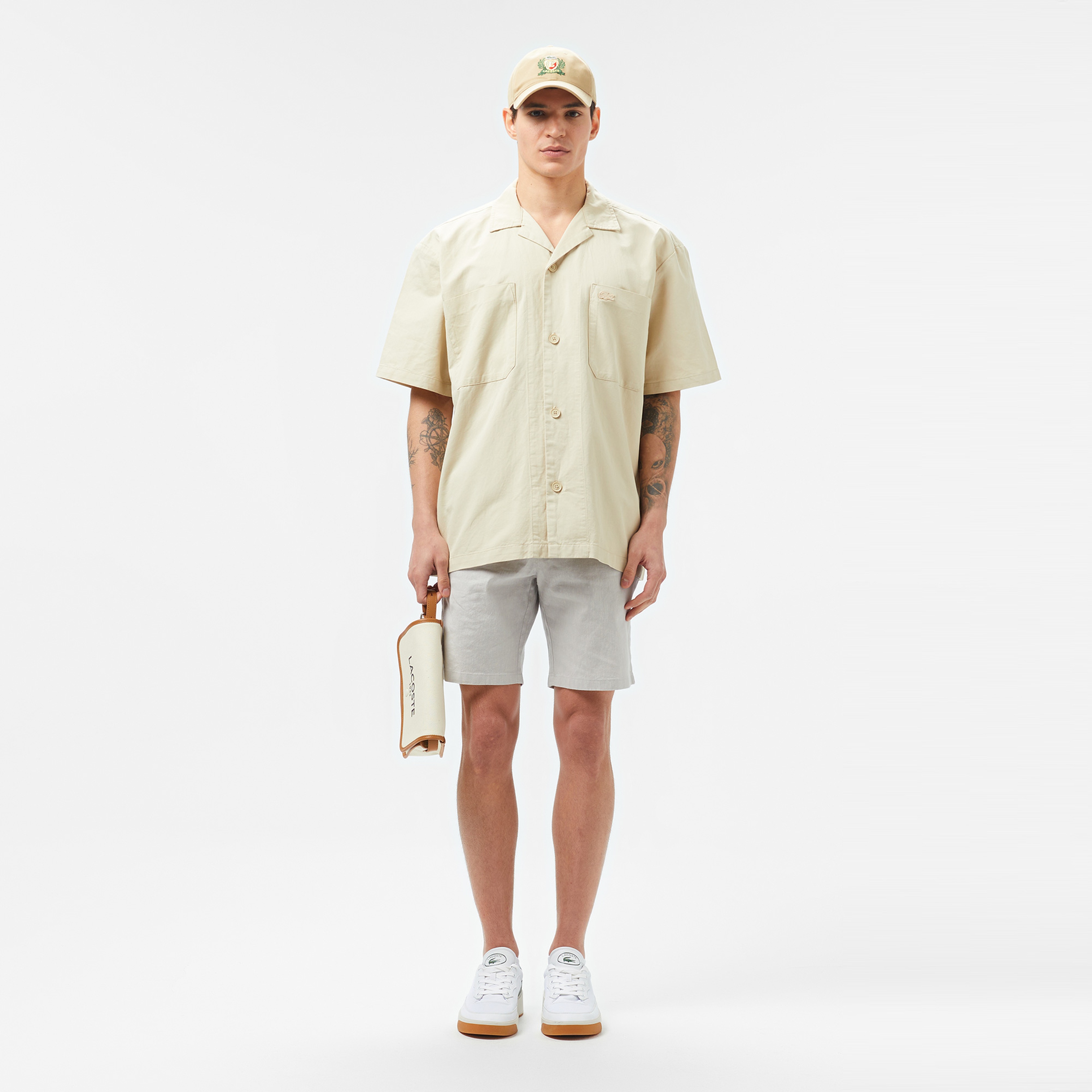 Erkek Relaxed Fit Kısa Kollu Bej Gömlek