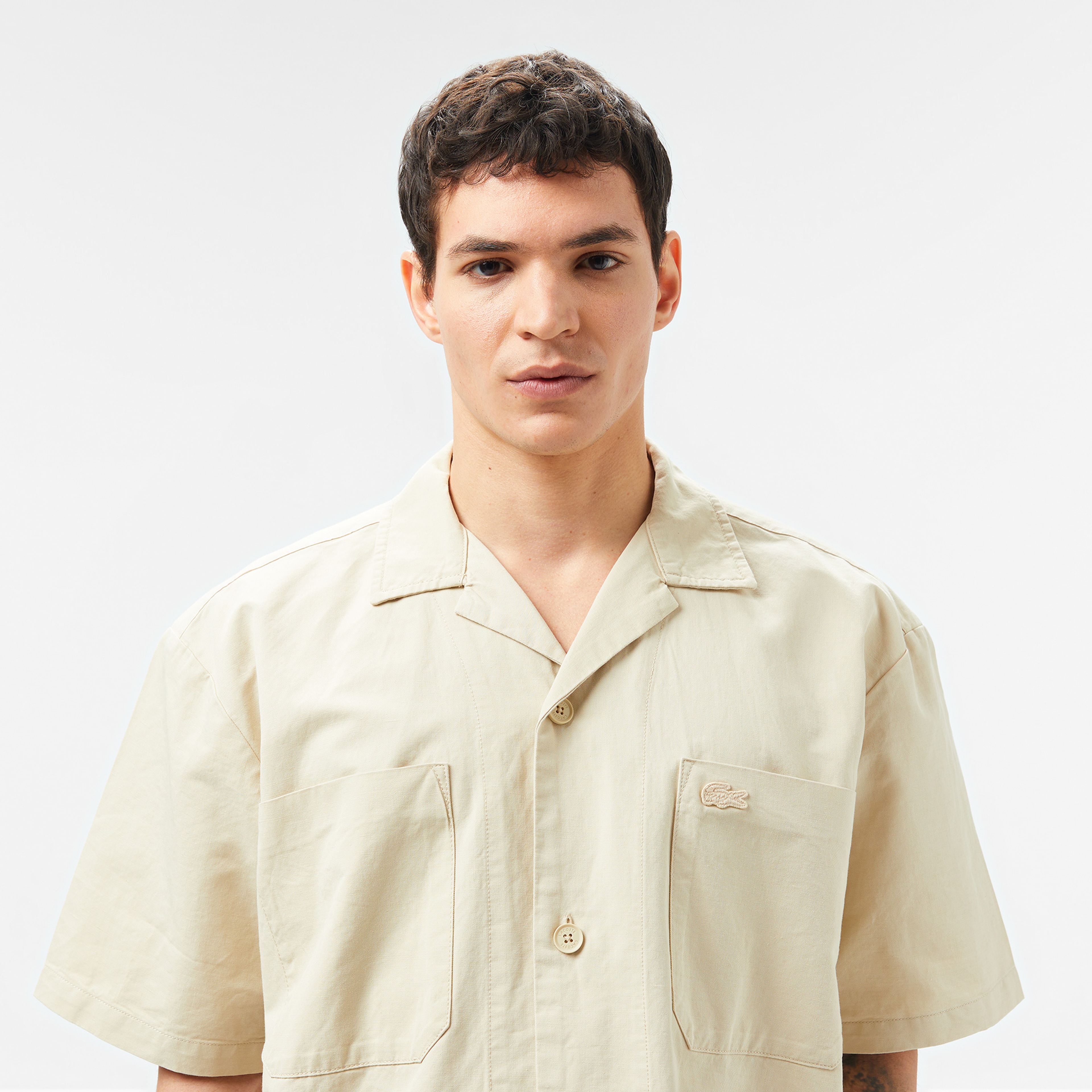 Erkek Relaxed Fit Kısa Kollu Bej Gömlek